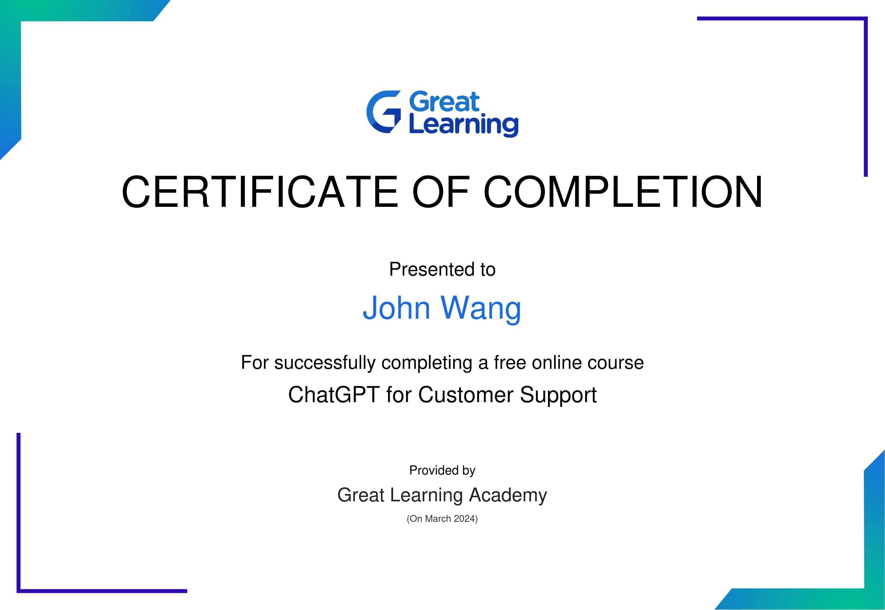 John's ChatGPT for Customer Support from Great Learning Academy by Shantnu Rana
