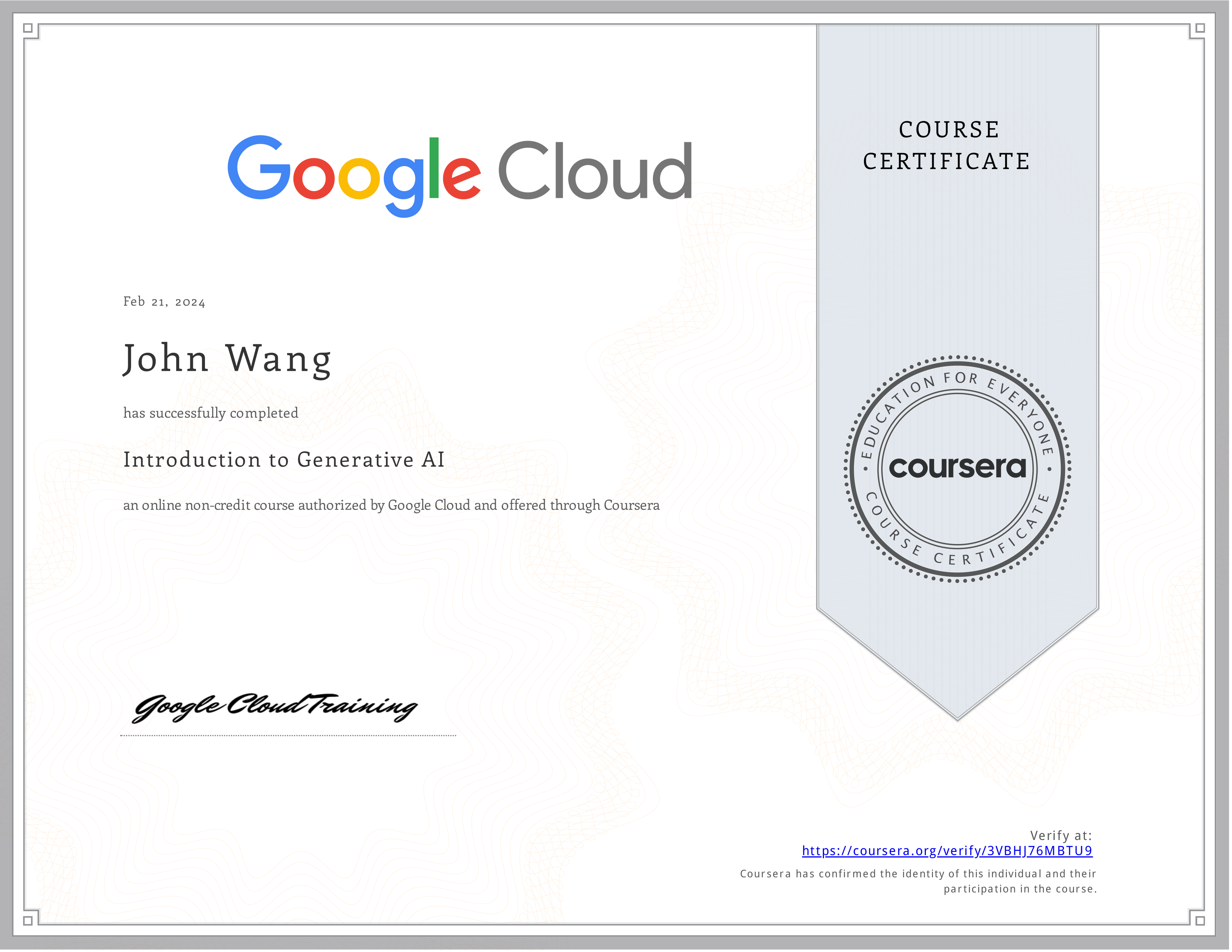 John's Introduction to Generative AI from Google Cloud
