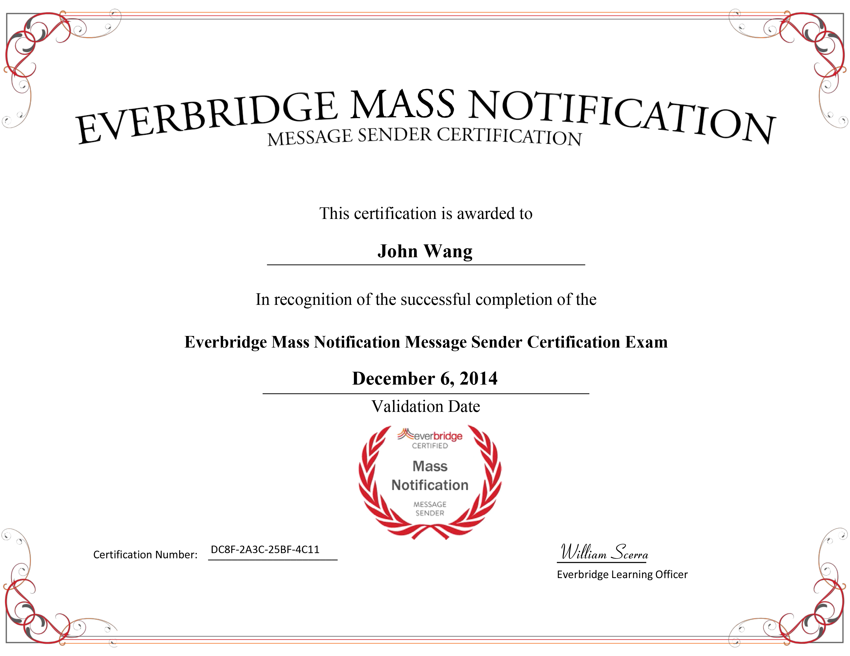 John's Everbridge Mass Notification Message Sender Certification from Everbridge