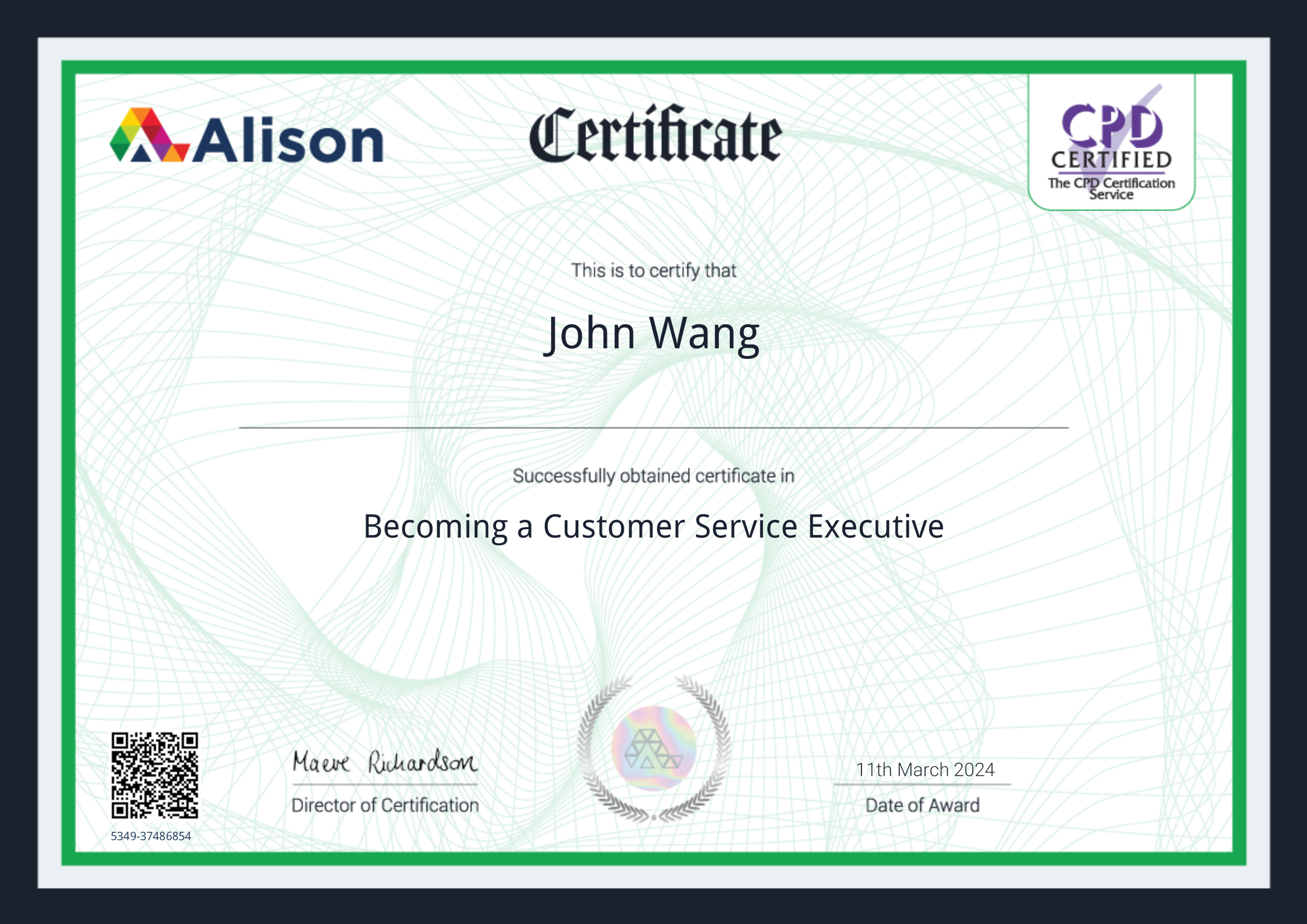 John's Becoming a Customer Service Executive from Alison by Janets