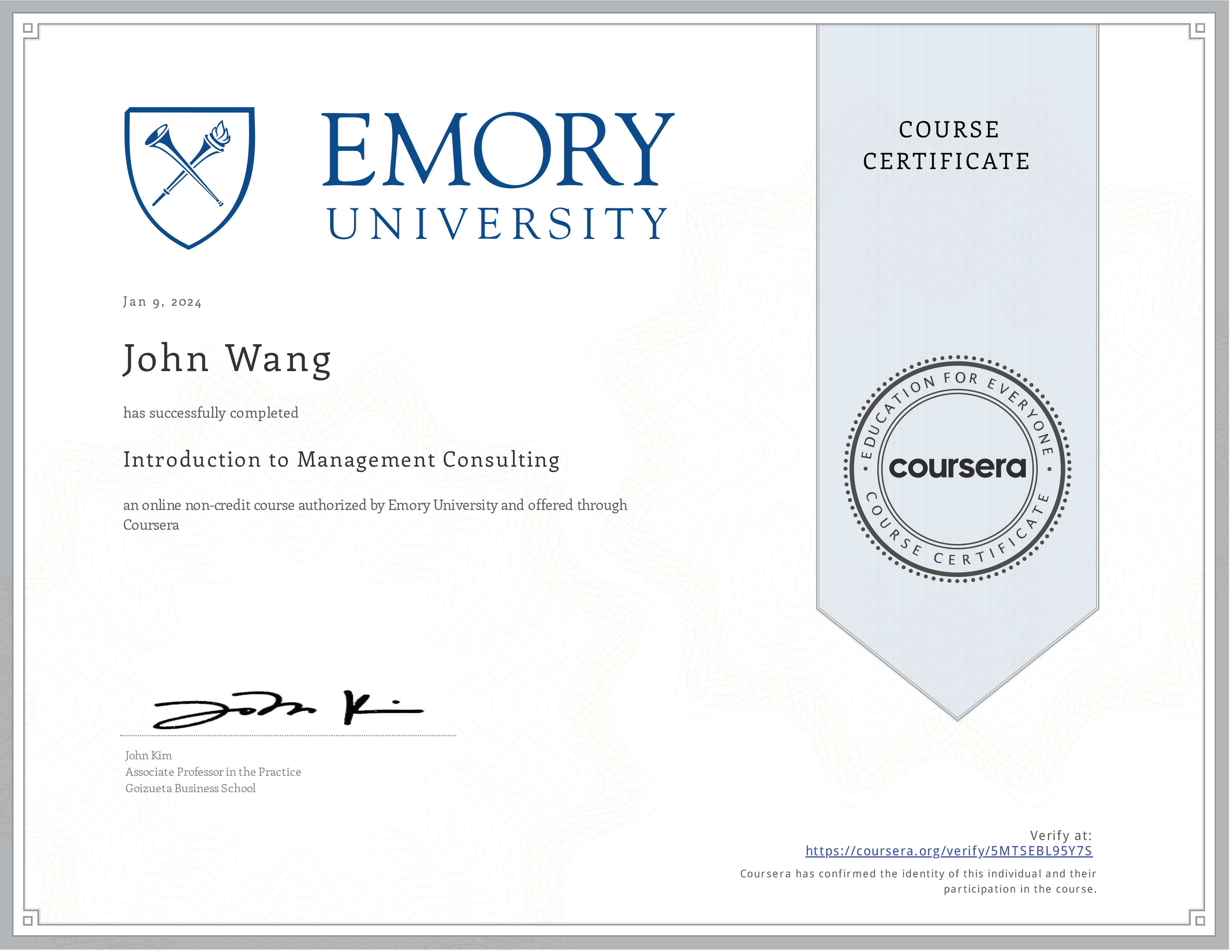 John's Introduction to Management Consulting from Emory University by John Kim
