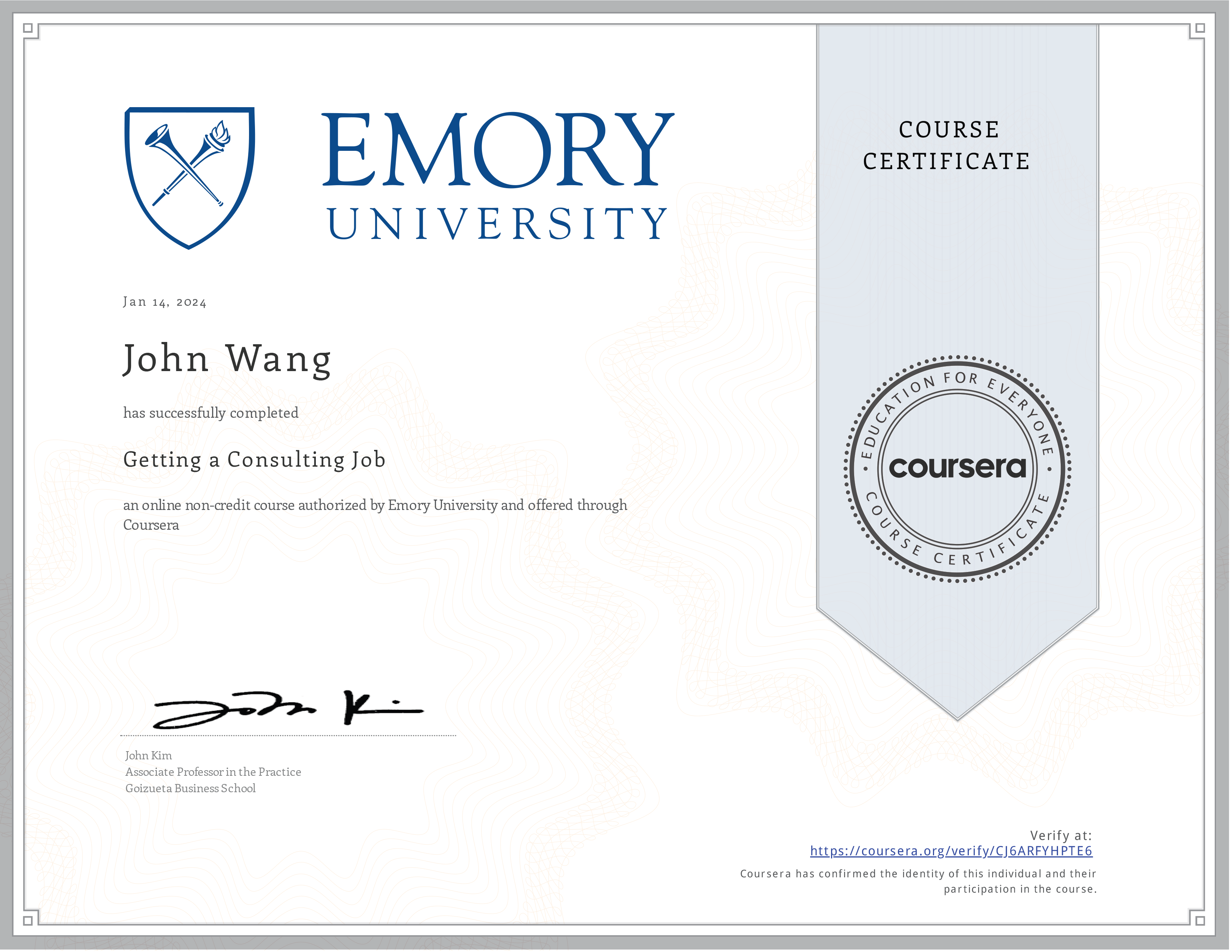 John's Getting a Consulting Job from Emory University by John Kim