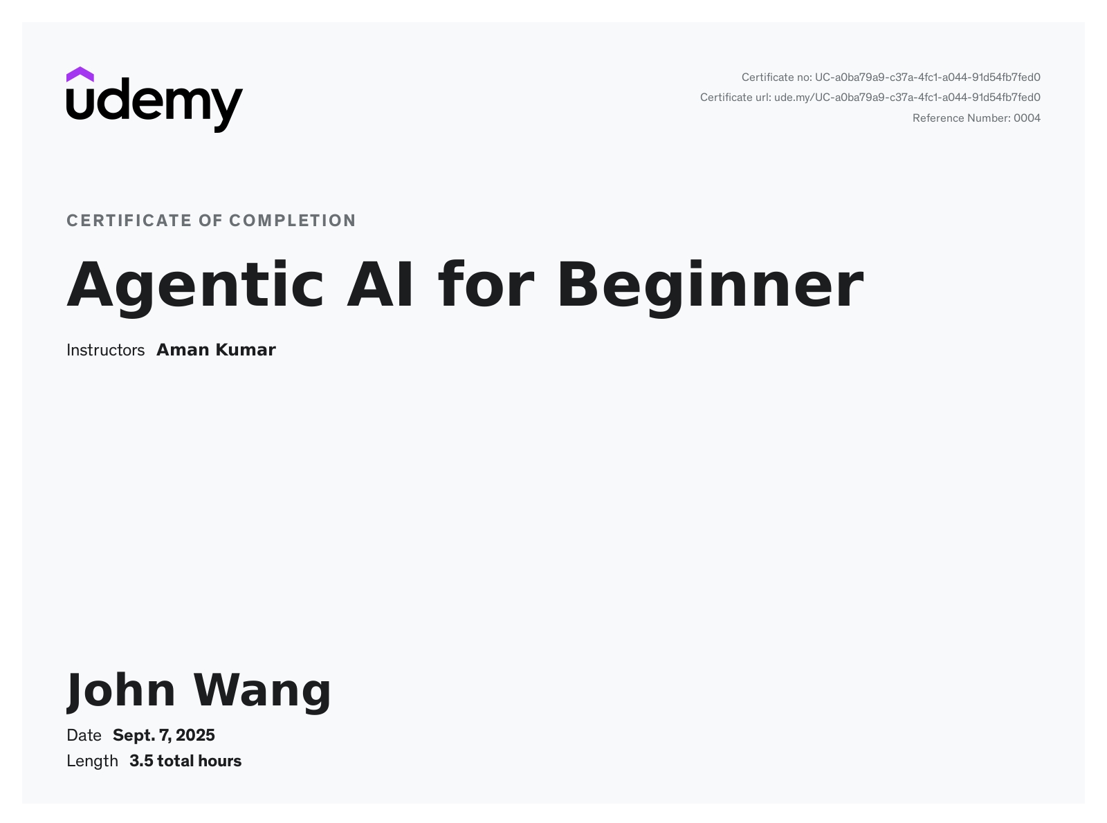 John's Agentic AI for Beginner from Udemy by Aman Kumar