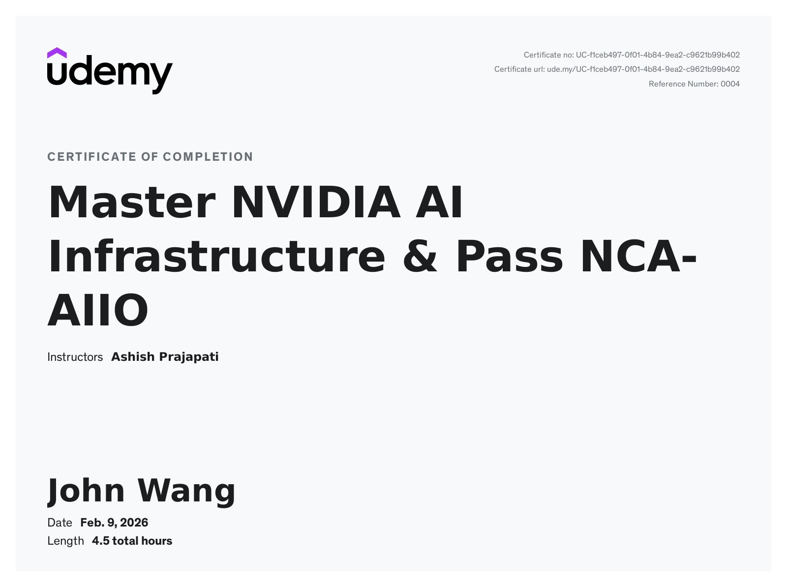 John's Master NVIDIA AI Infrastructure & Pass NCA-AIIO from Udemy by Ashish Prajapati