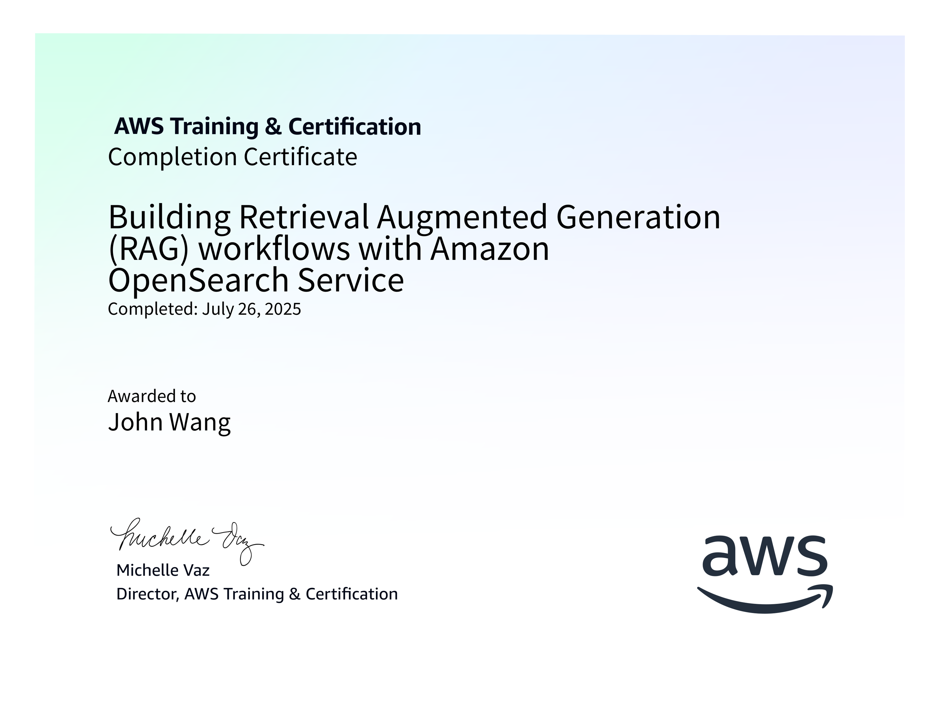 John's Building Retrieval Augmented Generation (RAG) workflows with Amazon OpenSearch Service from AWS