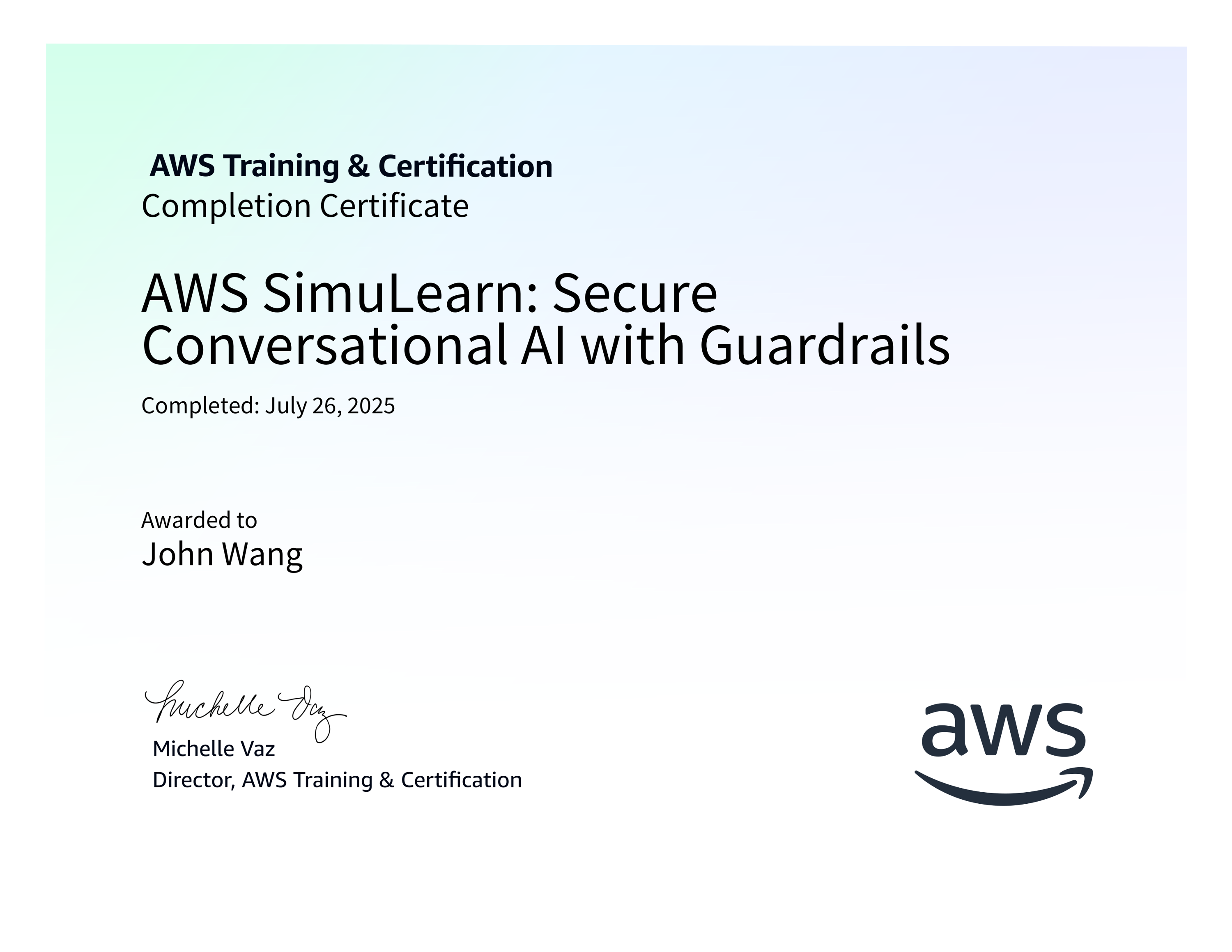 John's AWS SimuLearn: Secure Conversational AI with Guardrails from AWS