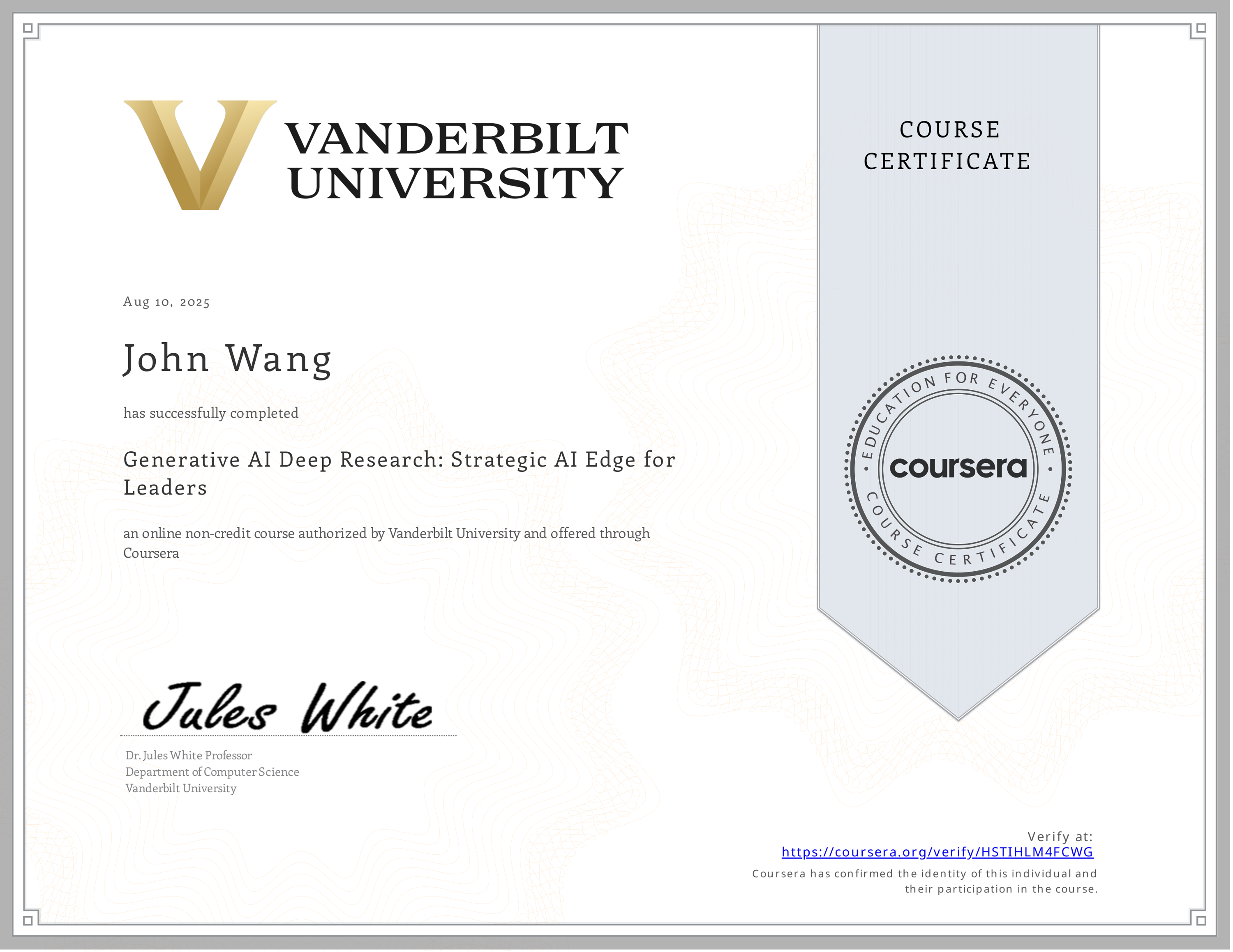 John's Generative AI Deep Research: Strategic AI Edge for Leaders from Vanderbilt University by James White