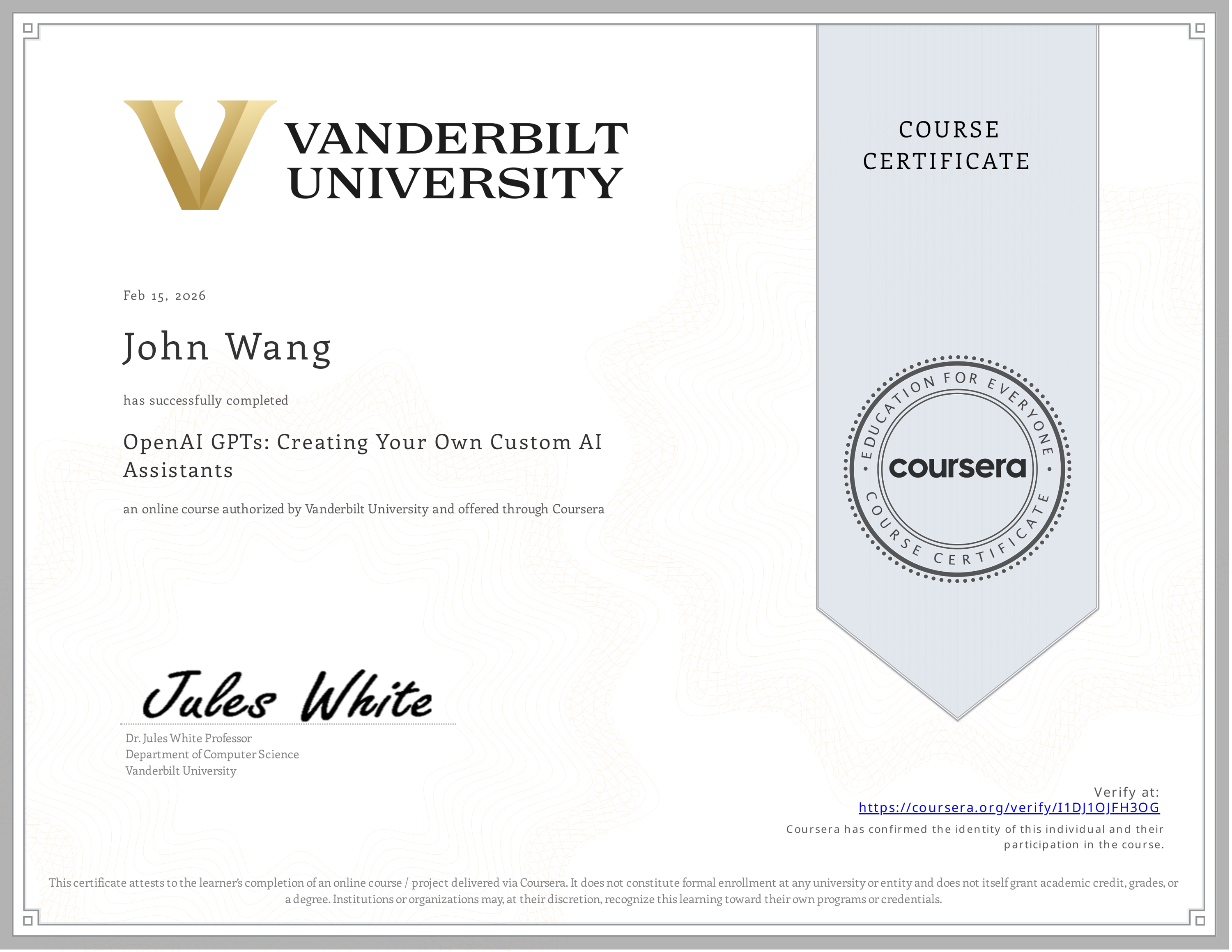 John's OpenAI GPTs: Creating Your Own Custom AI Assistants from Vanderbilt University by James White