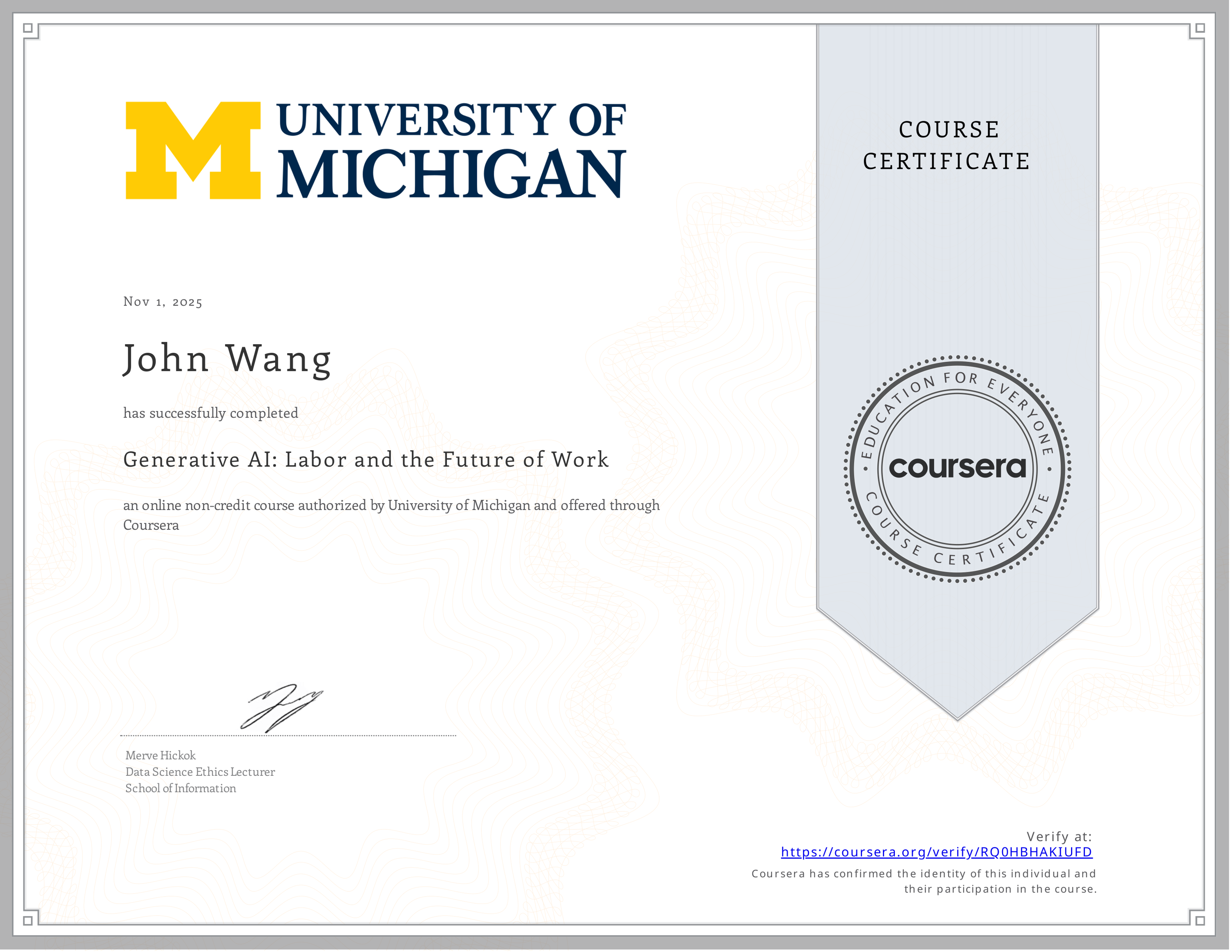 John's Generative AI: Labor and the Future of Work from University of Michigan by Merve Hickok
