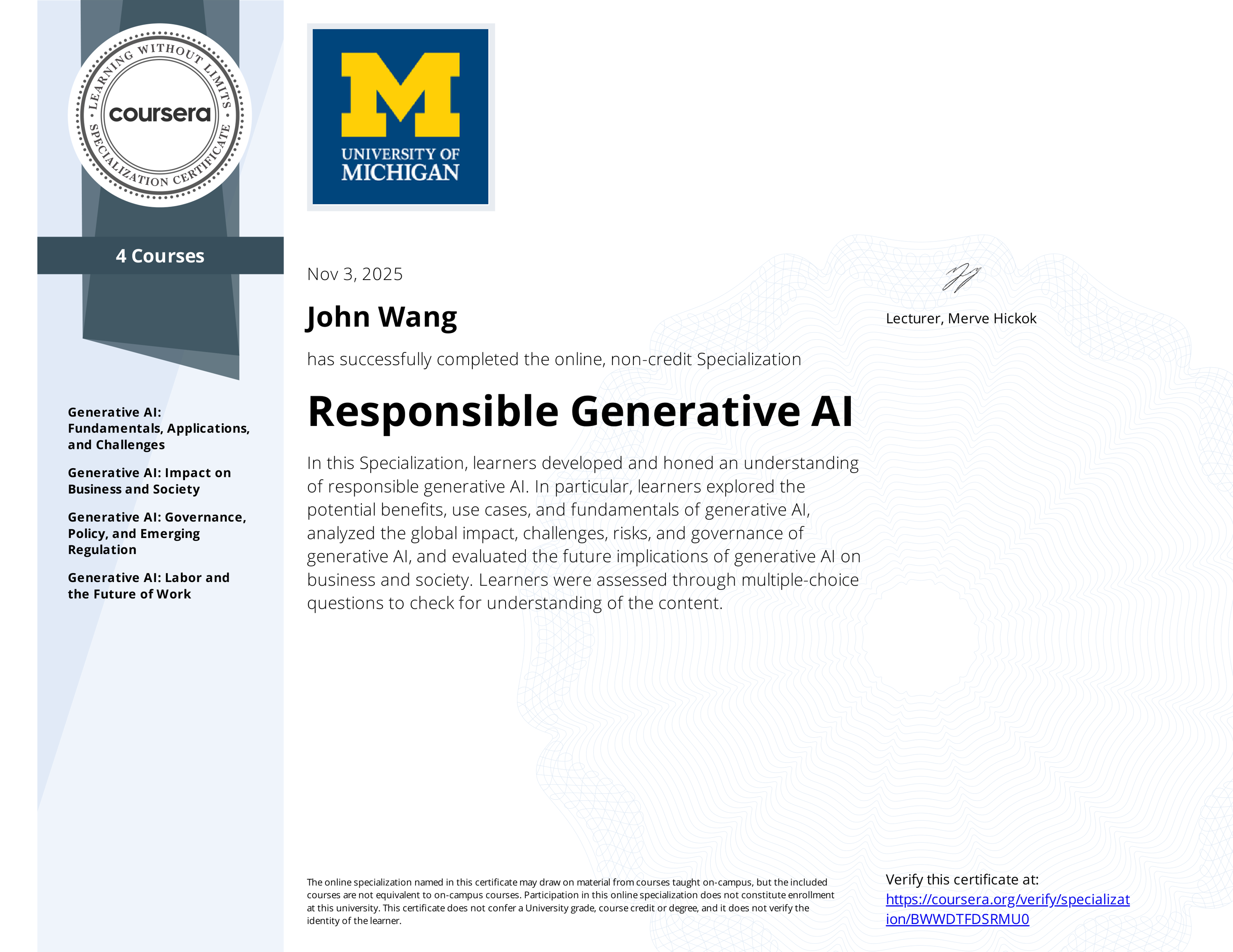 John's Responsible Generative AI from University of Michigan by Merve Hickok