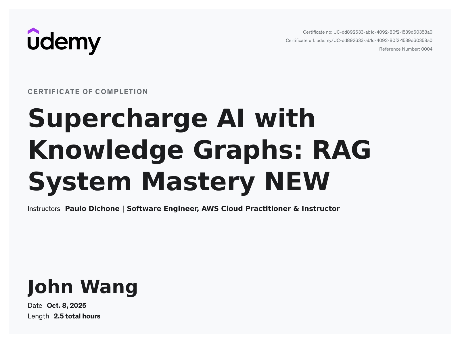 John's Supercharge AI with Knowledge Graphs: RAG System Mastery from Udemy by Paulo Dichone