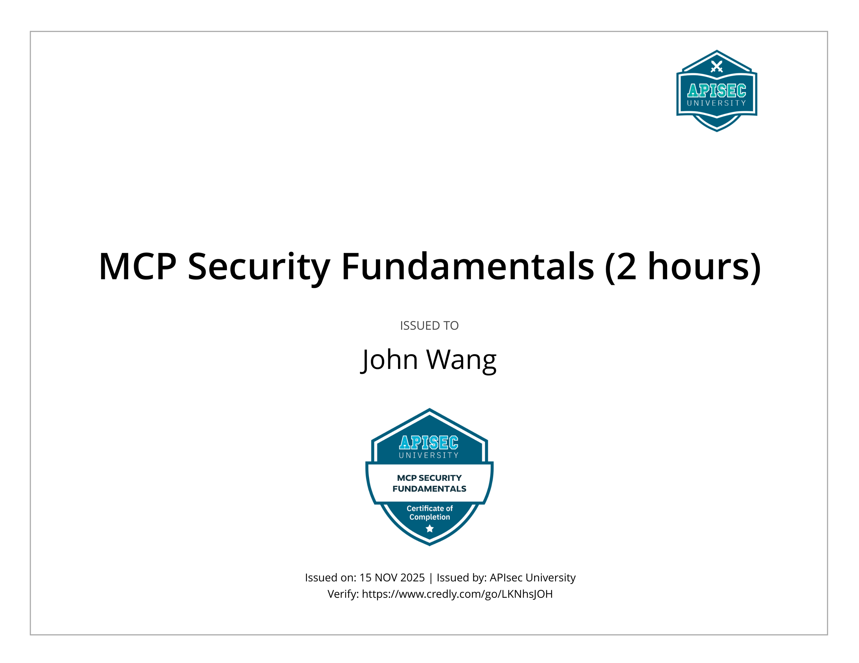 John's MCP Security Fundamentals from APIsec University by Corey Ball