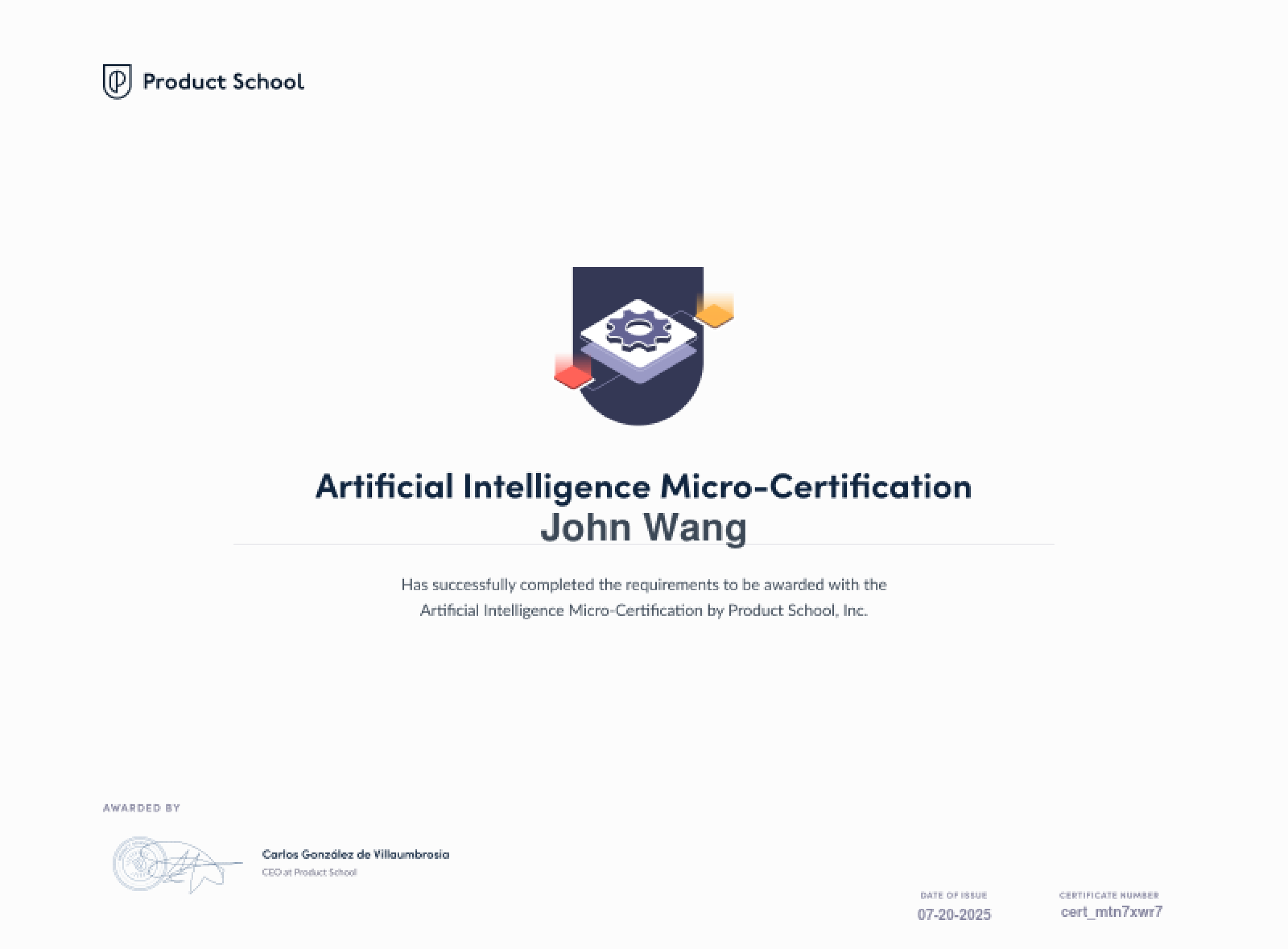 John's Artificial Intelligence Micro-Certification (AIC) from Product School by Sam Stevens