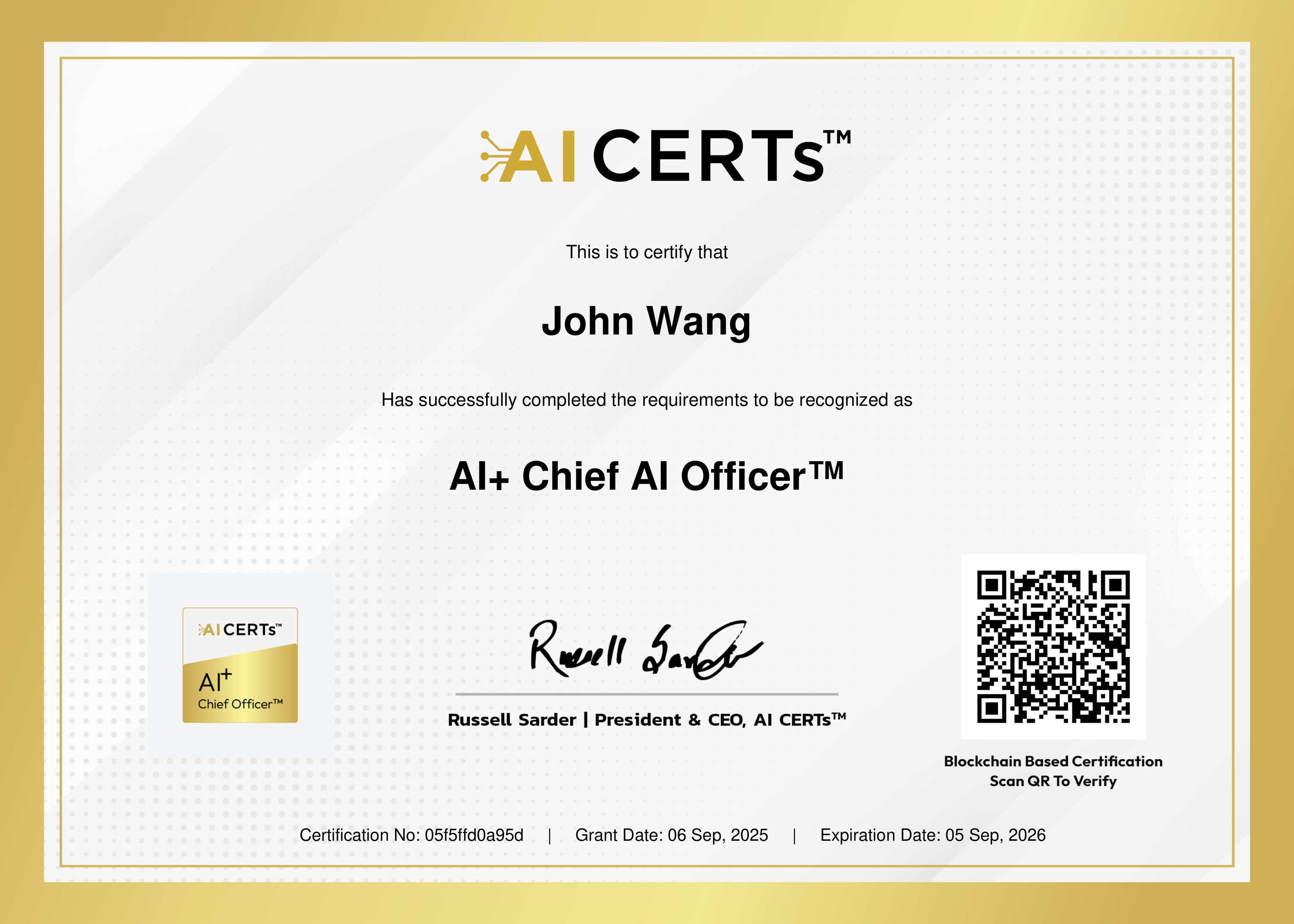 John's AI+ Chief AI Officer™ from AI CERTs