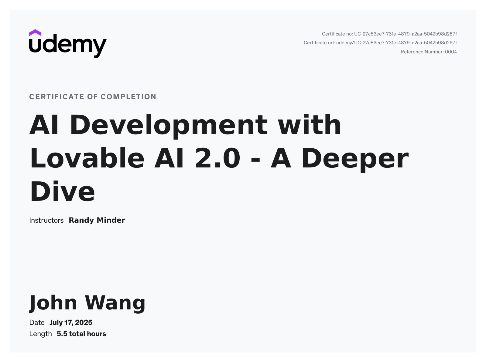 John's AI Development with Lovable AI 2.0 - A Deeper Dive from Udemy by Randy Minder