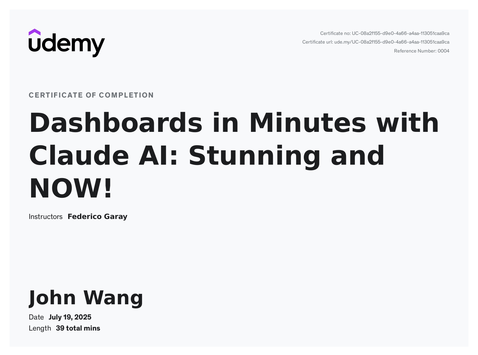John's Dashboards in Minutes with Claude AI: Stunning and NOW! from Udemy by Federico Garay