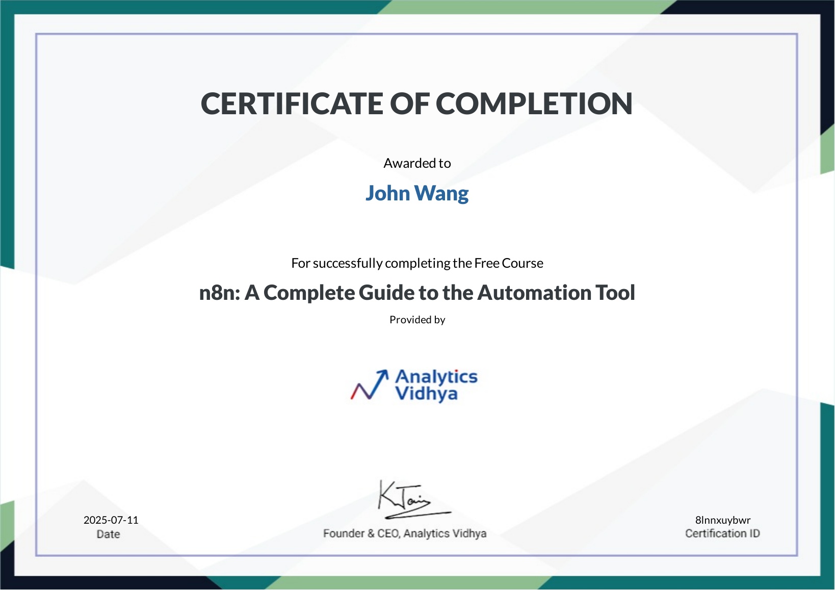 John's n8n: A Complete Guide to the Automation Tool from Analytics Vidhya by Gyan Prakash Tripathi