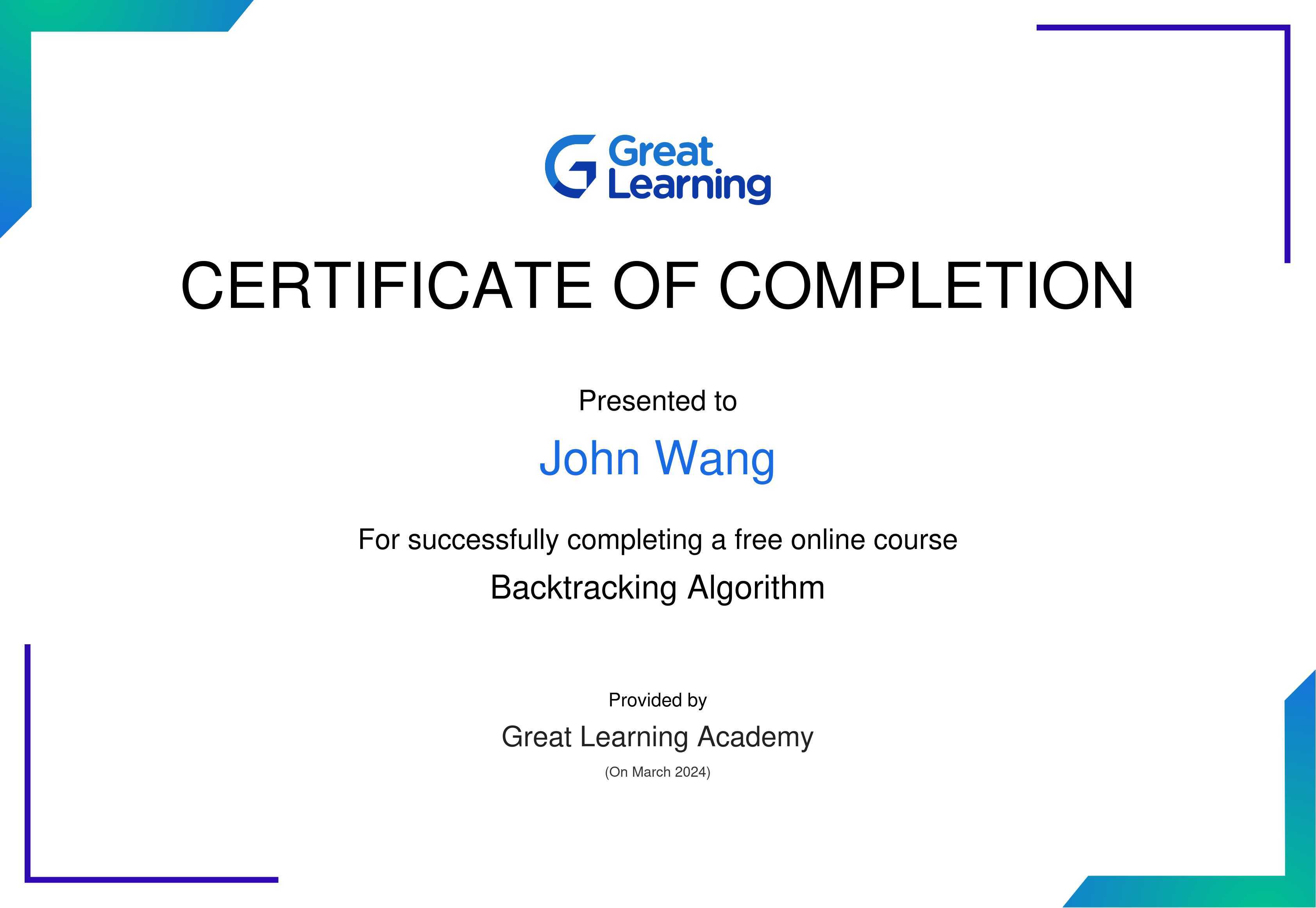 John's Backtracking Algorithm from Great Learning Academy by Faizan Parvez