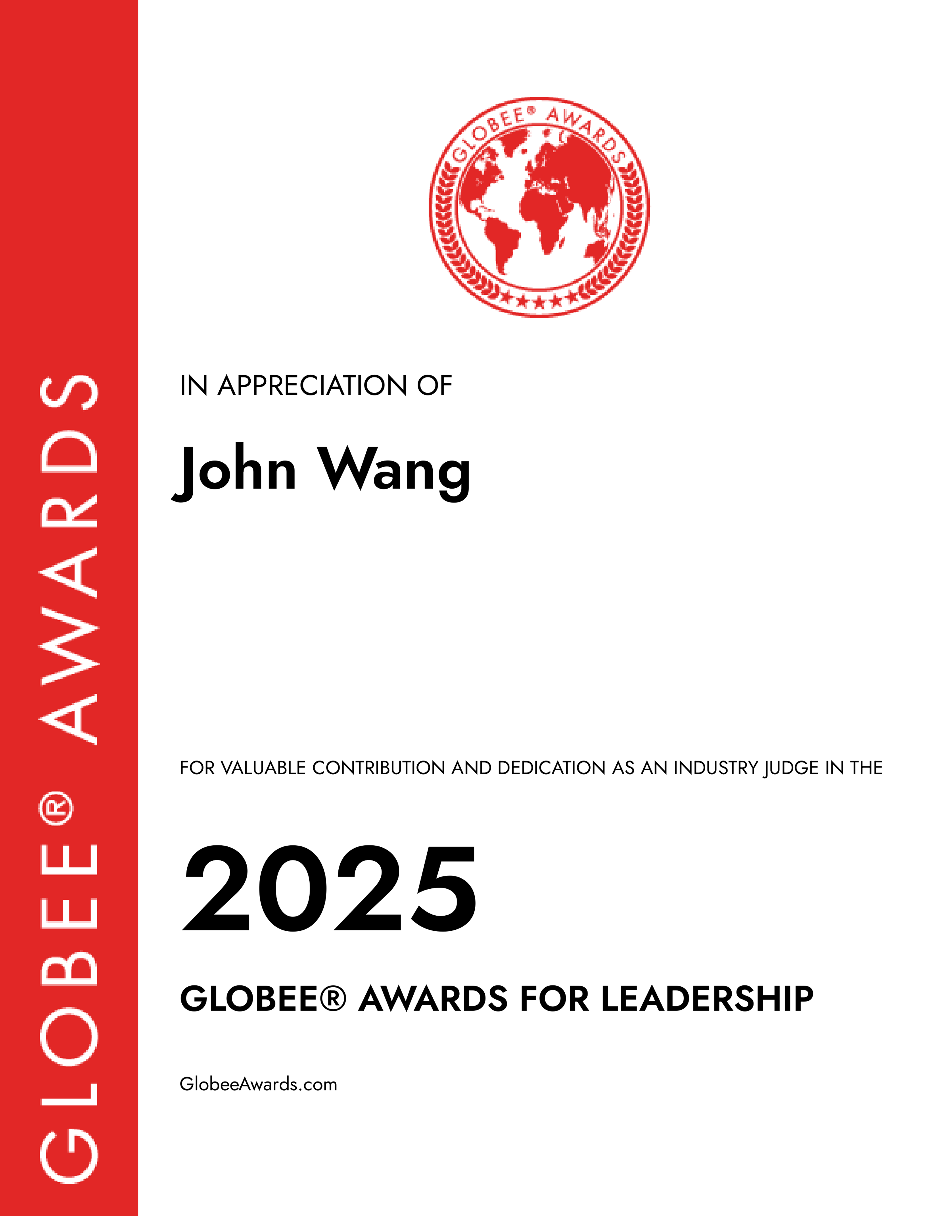 John's Globee® Awards for Leadership - 2025 Industry Judge from Globee