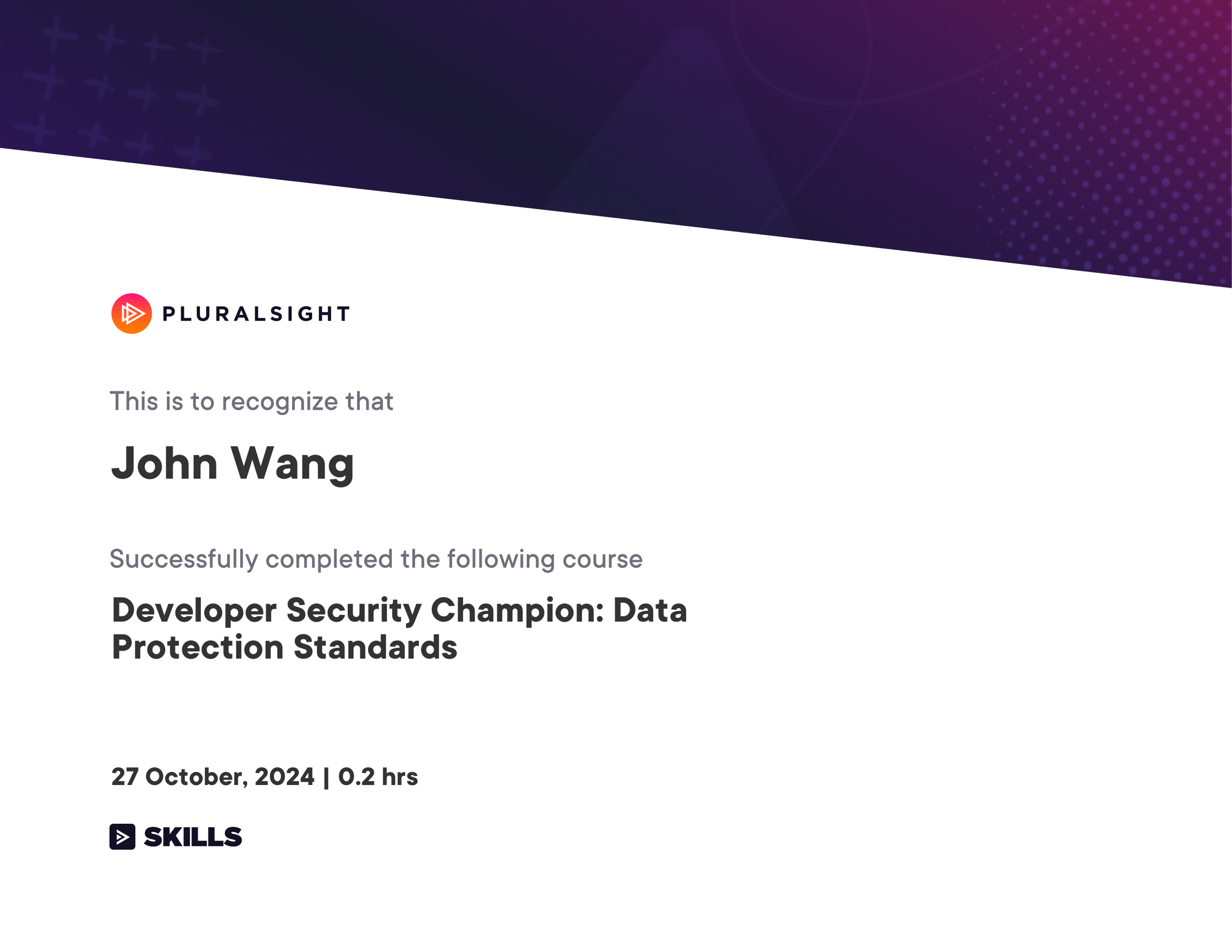 John's Developer Security Champion: Data Protection Standards from Pluralsight by Kevin James