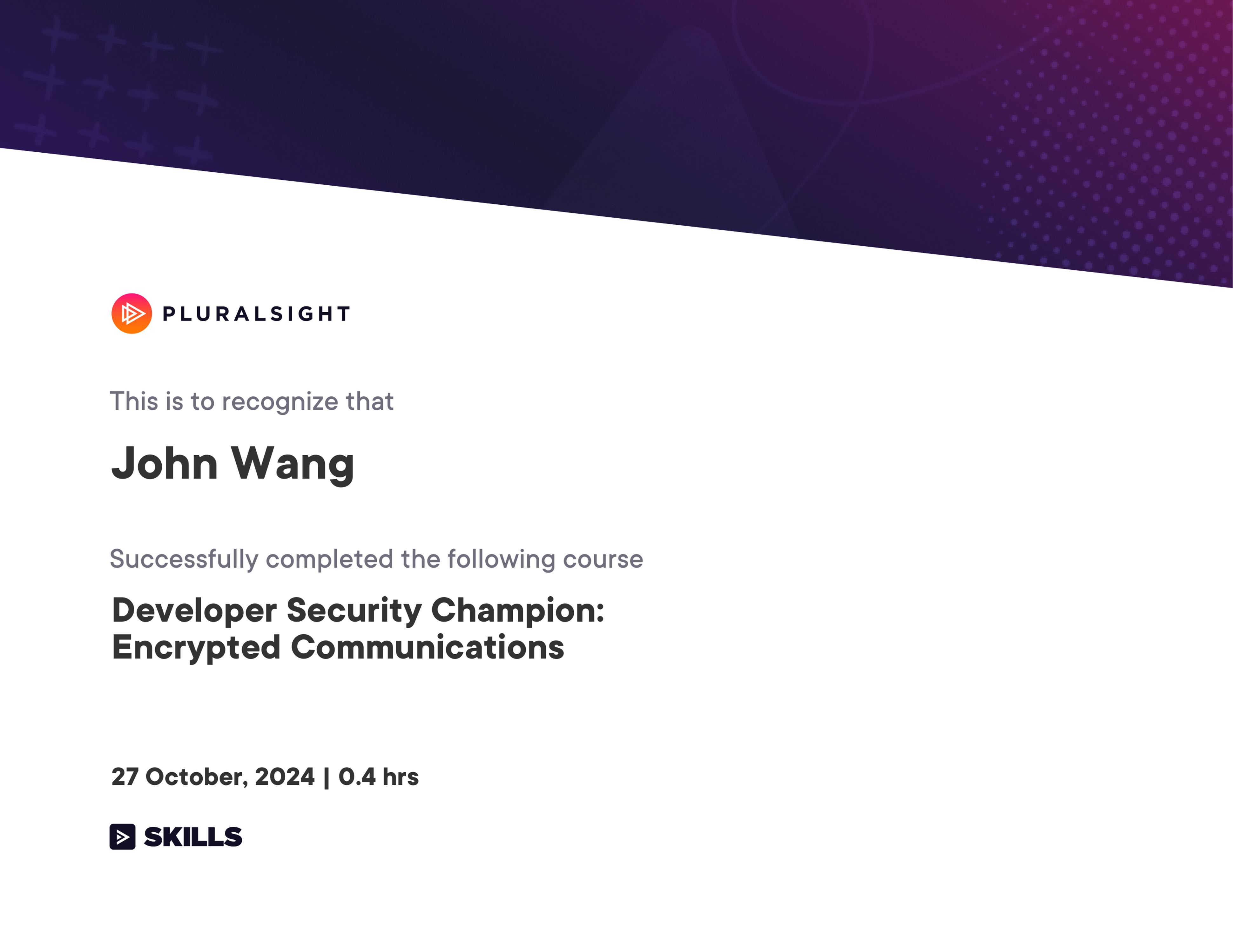 John's Developer Security Champion: Encrypted Communications from Pluralsight by Henry Been