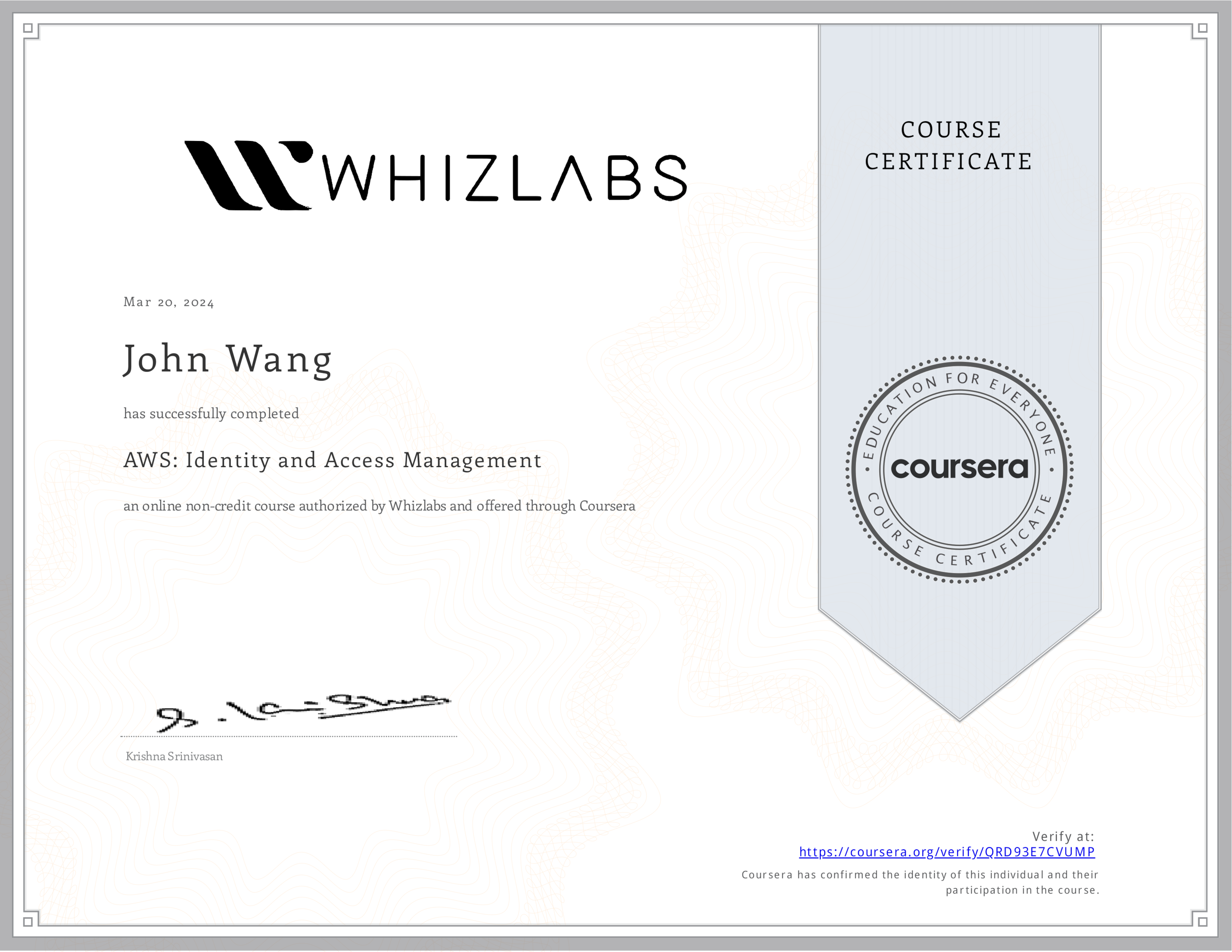 John's AWS: Identity and Access Management from Whizlabs