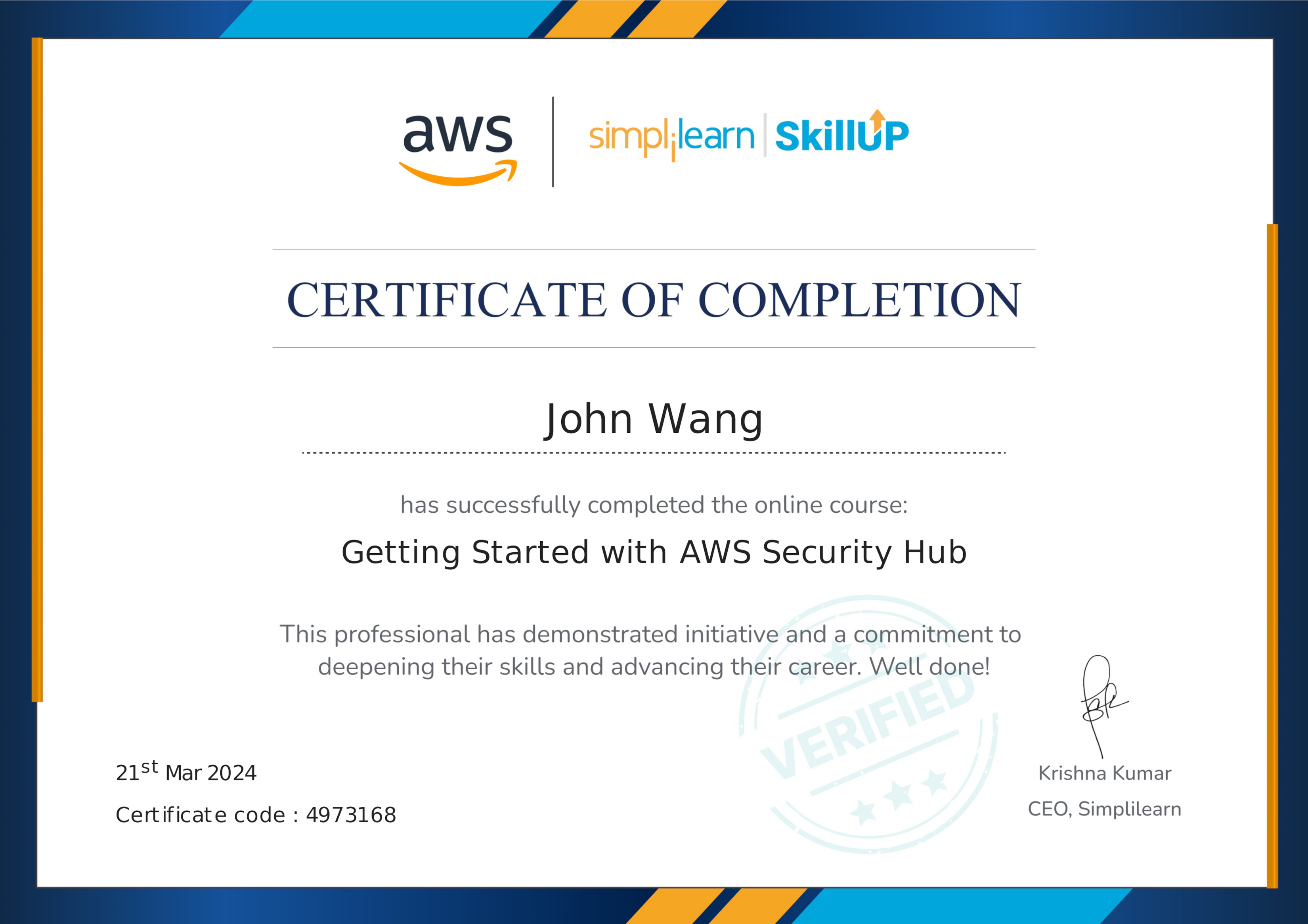 John's Getting Started with AWS Security Hub from Simplilearn