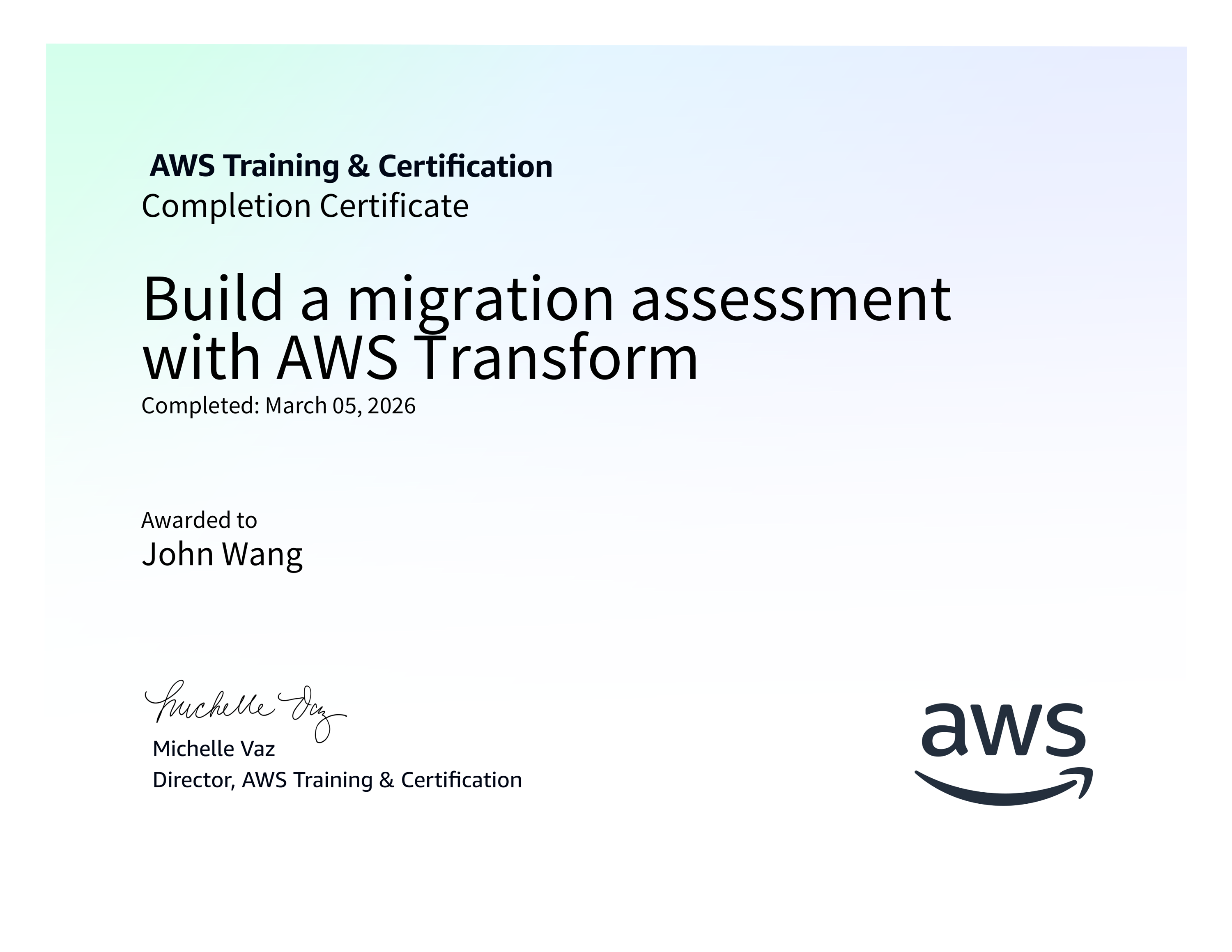 John's Build a migration assessment with AWS Transform from AWS