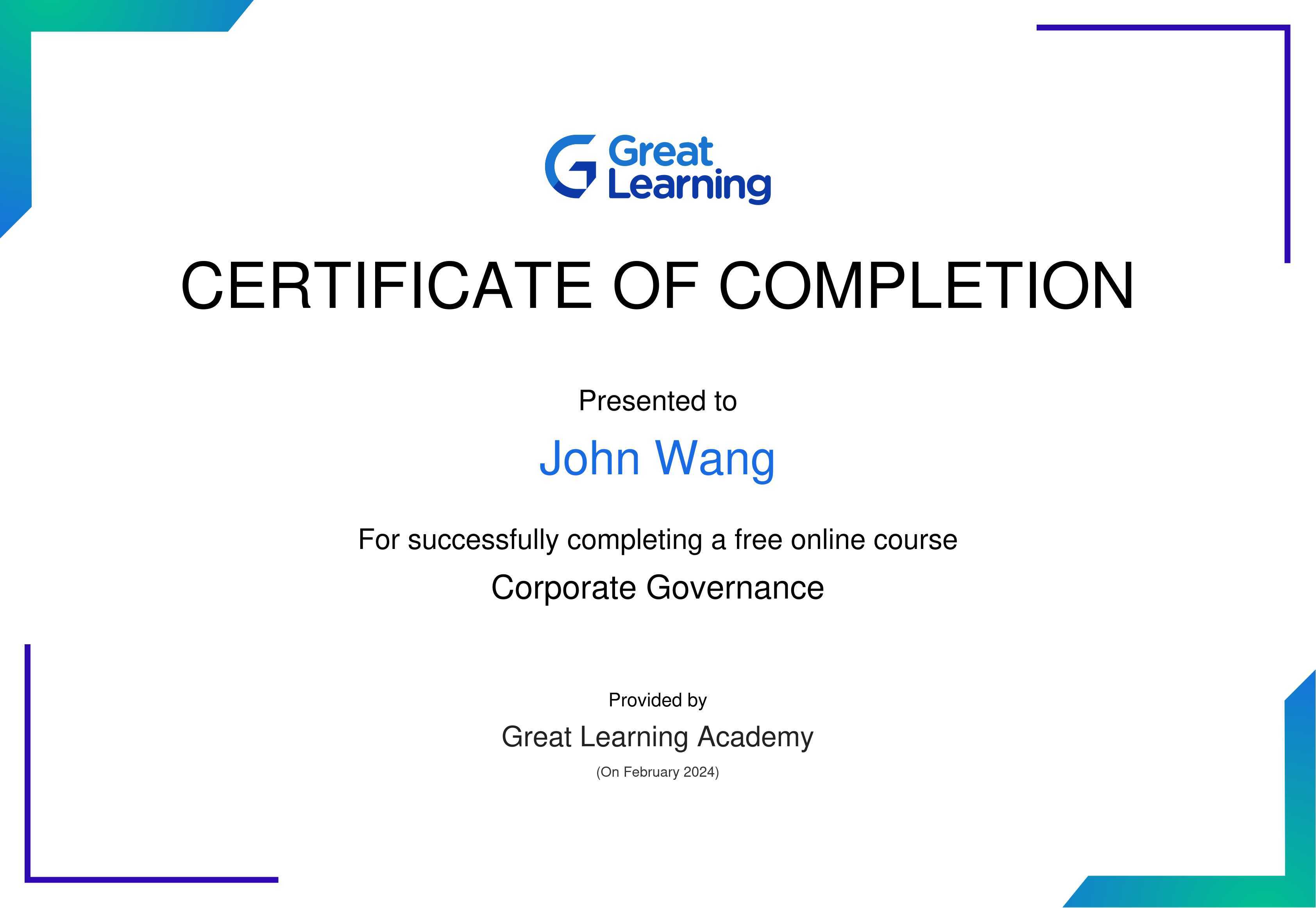 John's Corporate Governance from Great Learning Academy by Jeevan Sasidharan