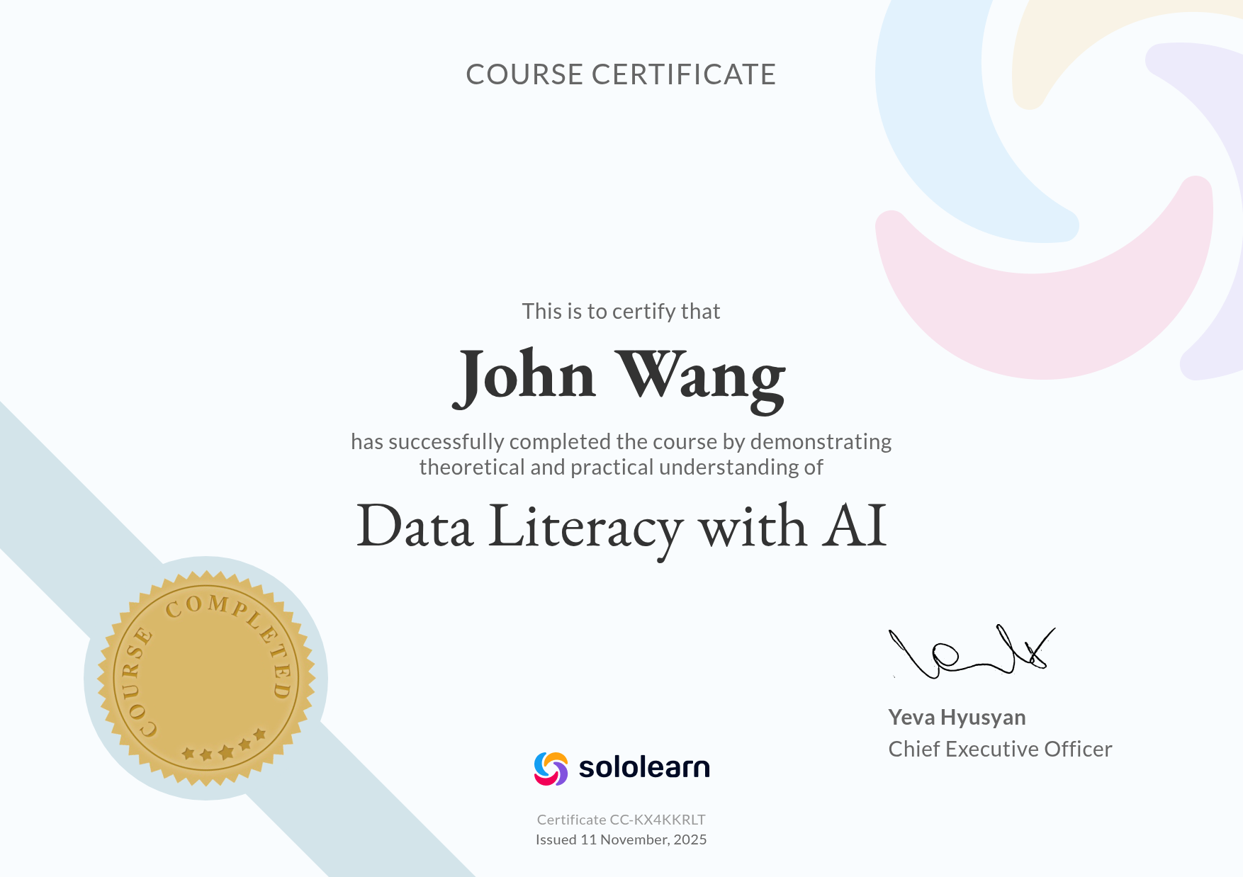 John's Data Literacy with AI from Sololearn