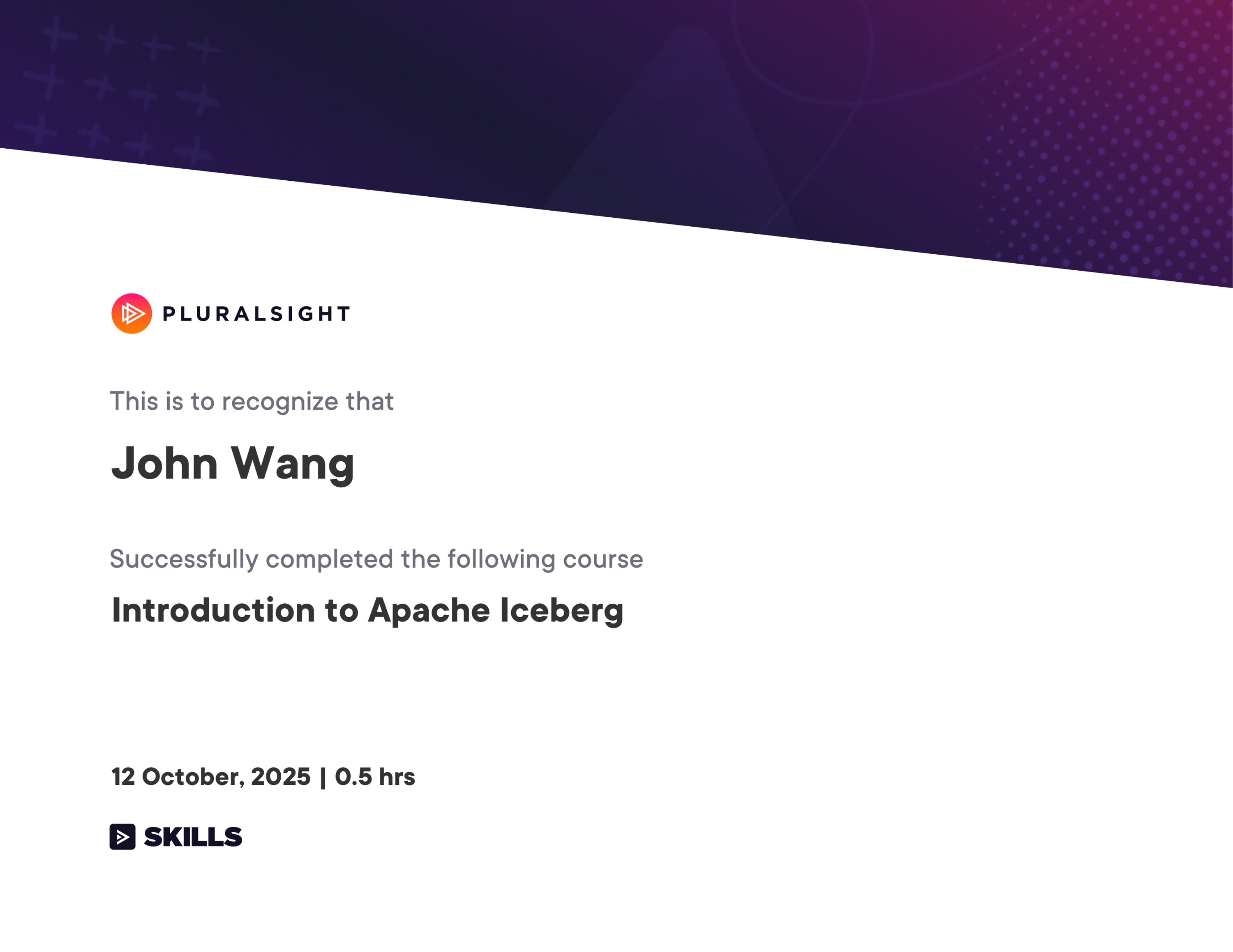 John's Introduction to Apache Iceberg from Pluralsight by Russ Thomas