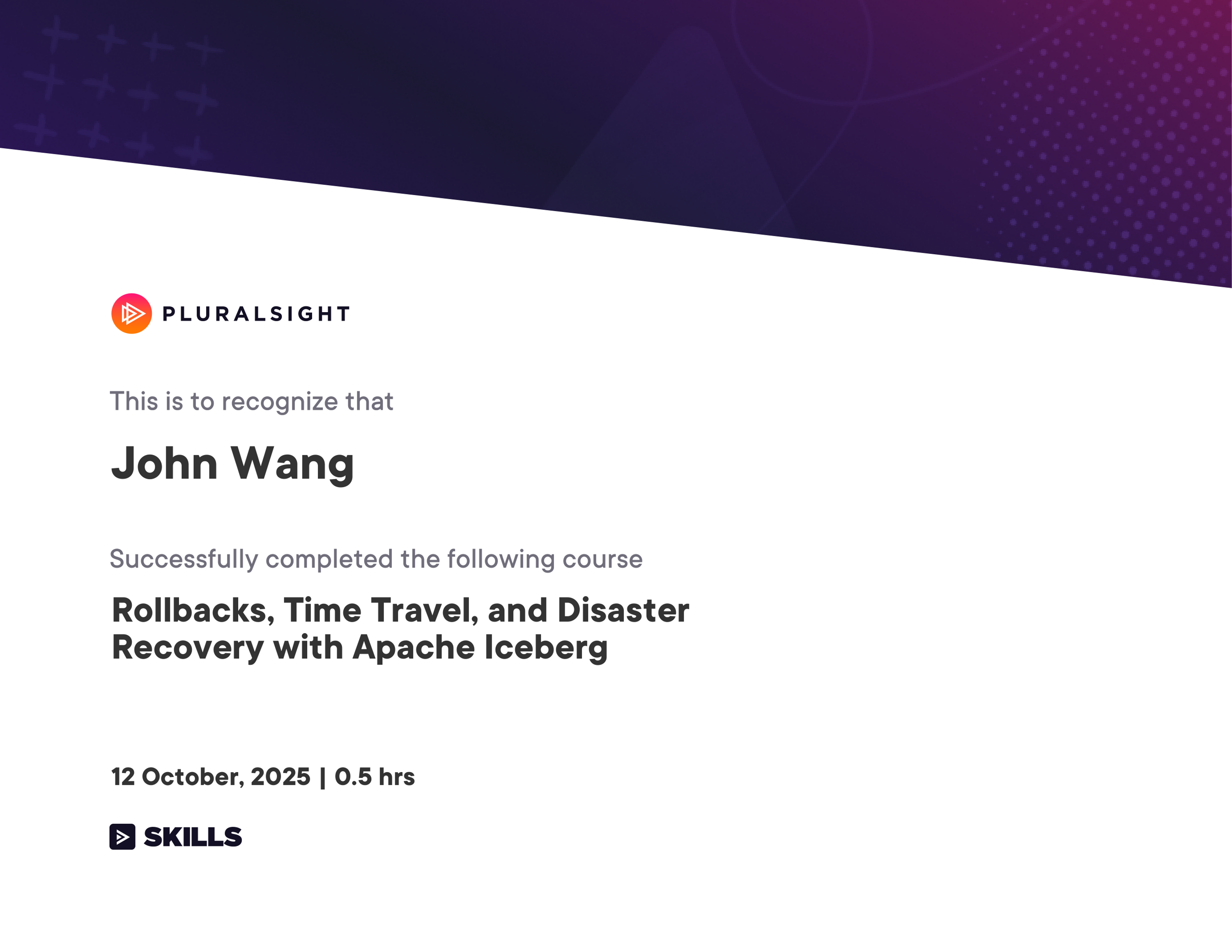 John's Rollbacks, Time Travel, and Disaster Recovery with Apache Iceberg from Pluralsight by Russ Thomas