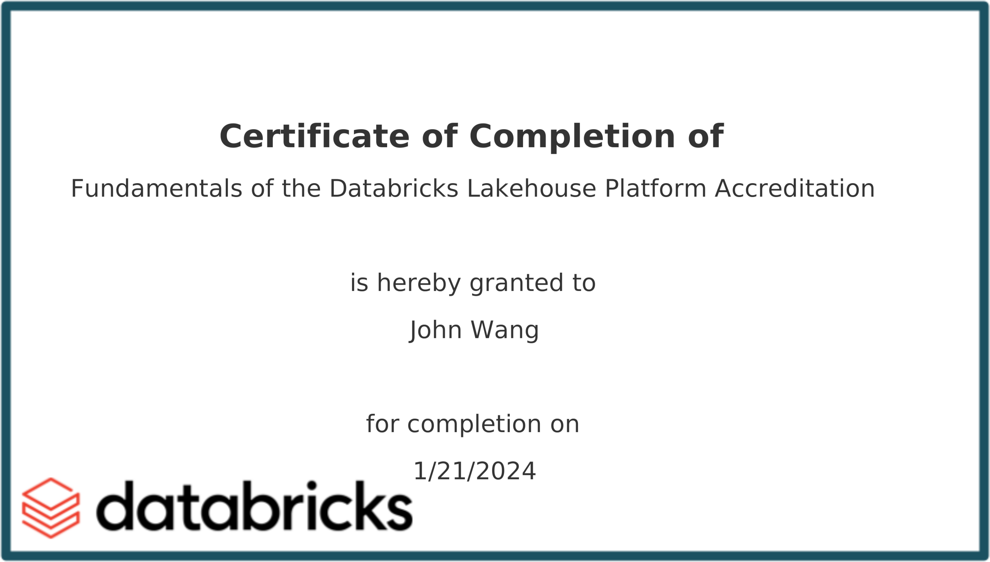 John's Databricks Accredited Lakehouse Fundamentals from Databricks