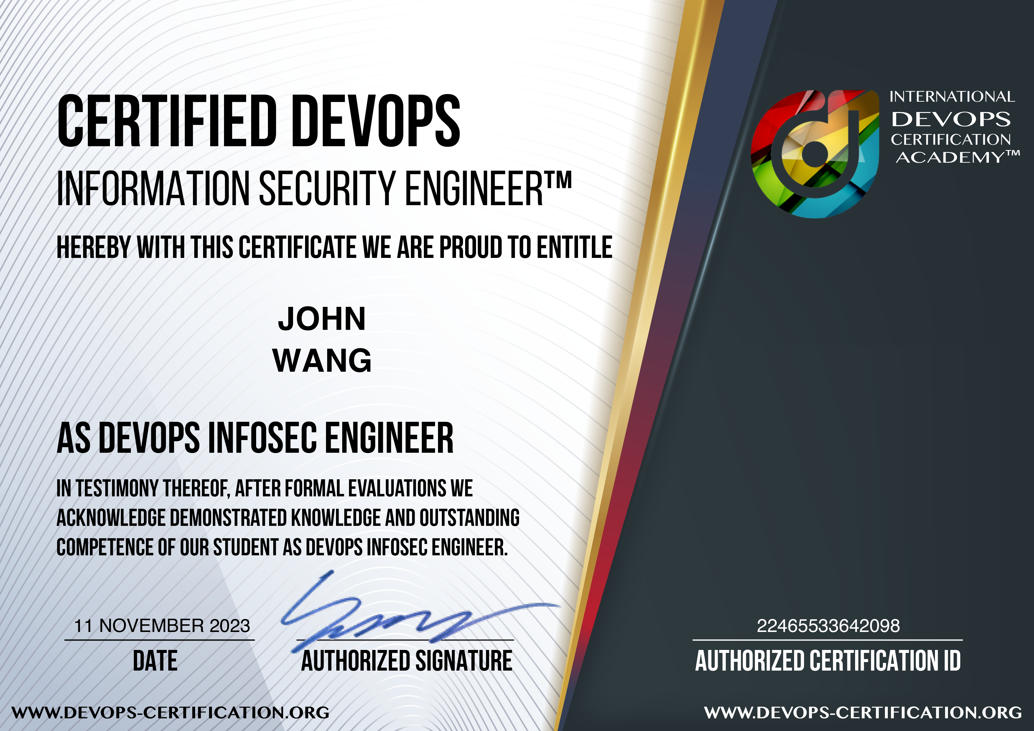 John's Certified DevOps Information Security Engineer (DevOps-SEC) from DevOps Academy