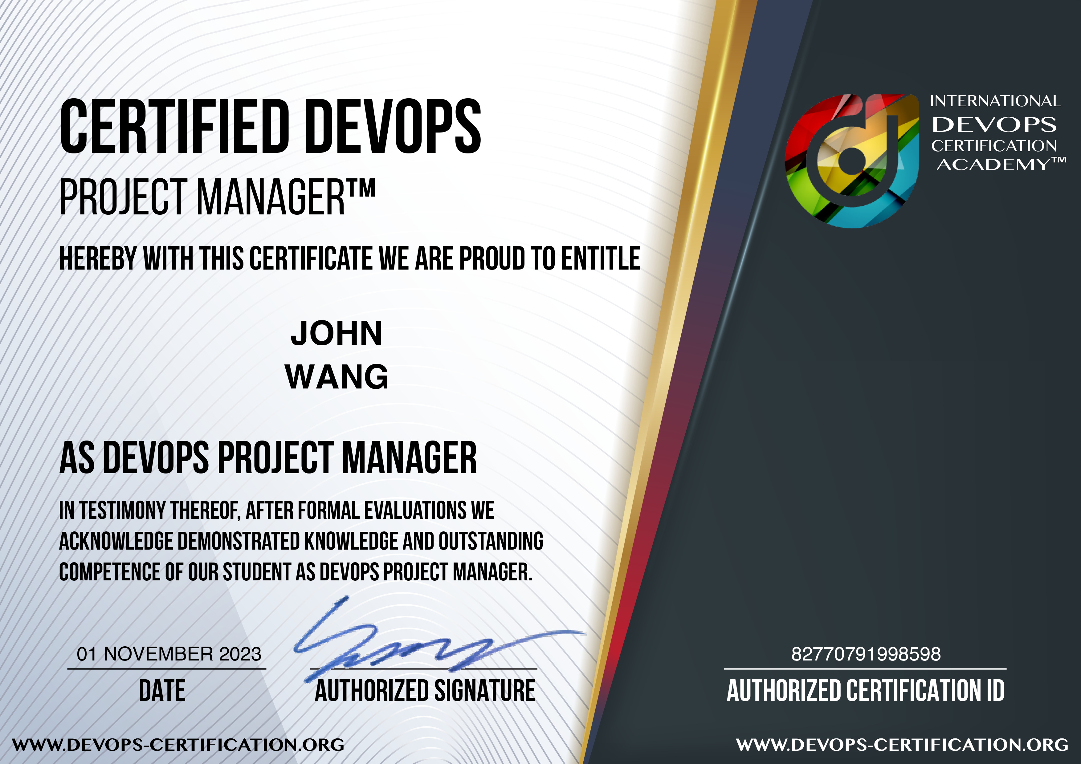 John's Certified DevOps Project Manager (DevOps-PM) from DevOps Academy