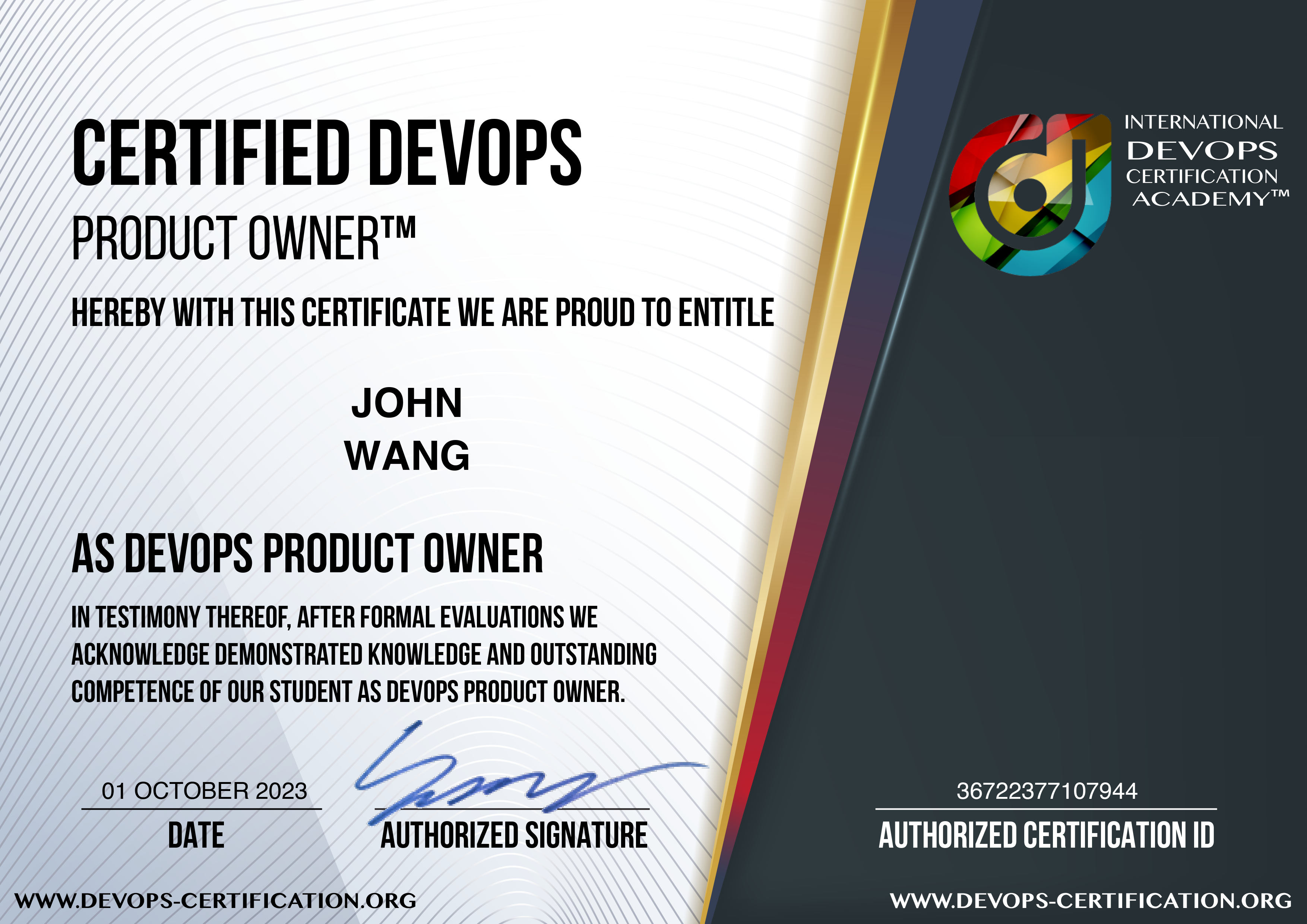 John's Certified DevOps Product Owner (DevOps-PO) from DevOps Academy