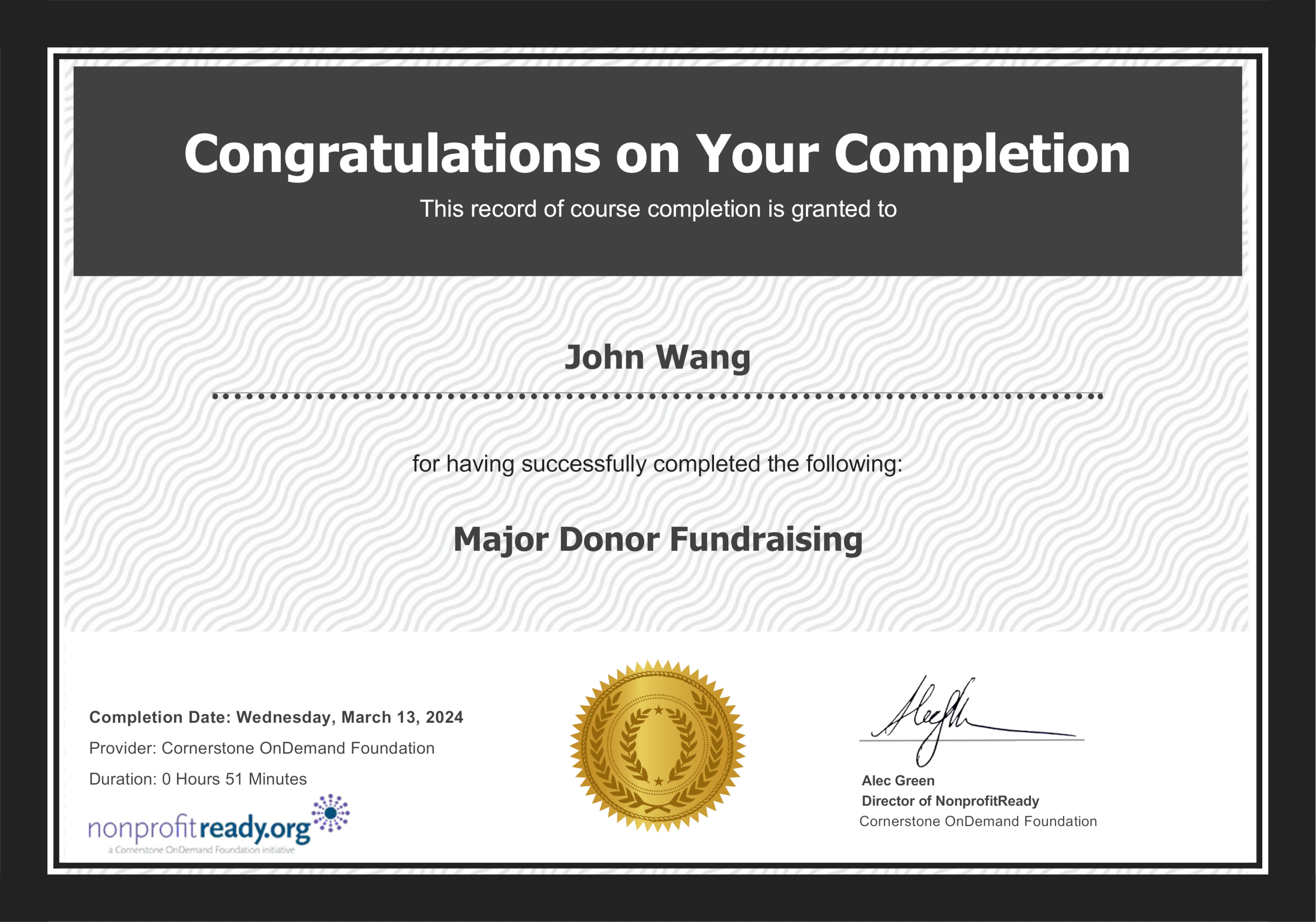John's Major Donor Fundraising from Cornerstone OnDemand Foundation
