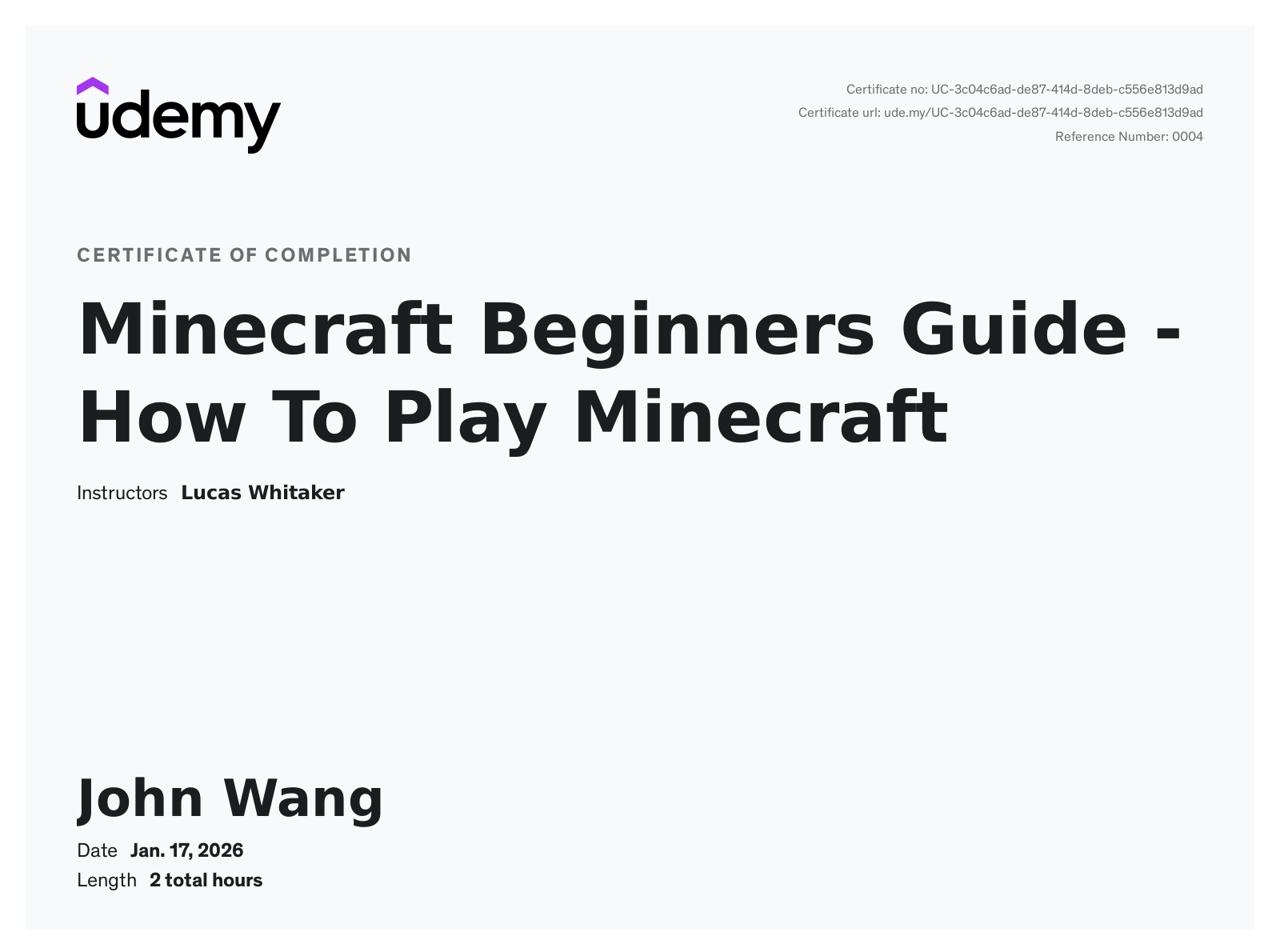 John's Minecraft Beginners Guide - How To Play Minecraft from Udemy by Lucas Whitaker