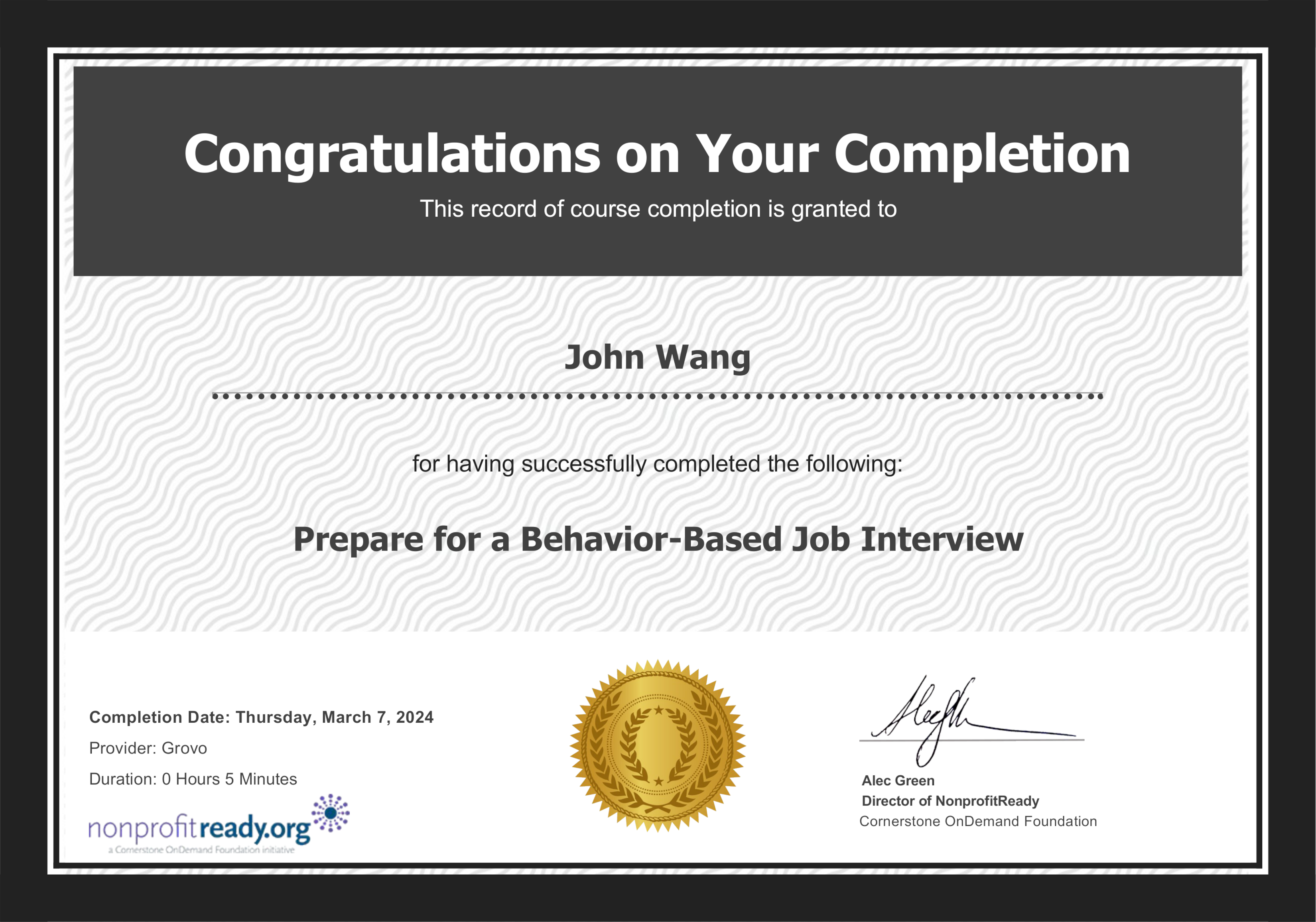 John's Prepare for a Behavior-Based Interview from NonprofitReady by Grovo