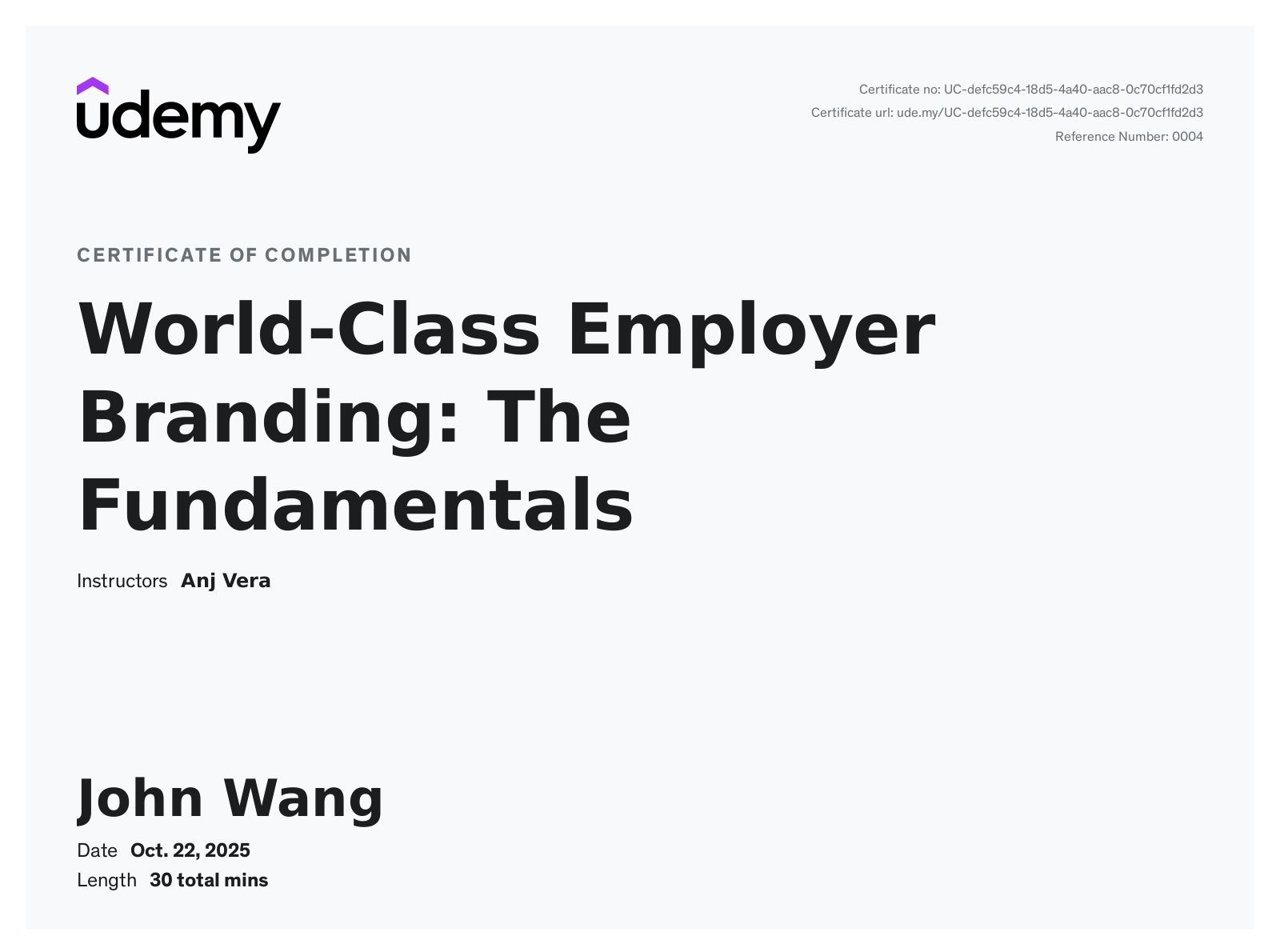 John's World-Class Employer Branding: The Fundamentals from Udemy by Anj Vera