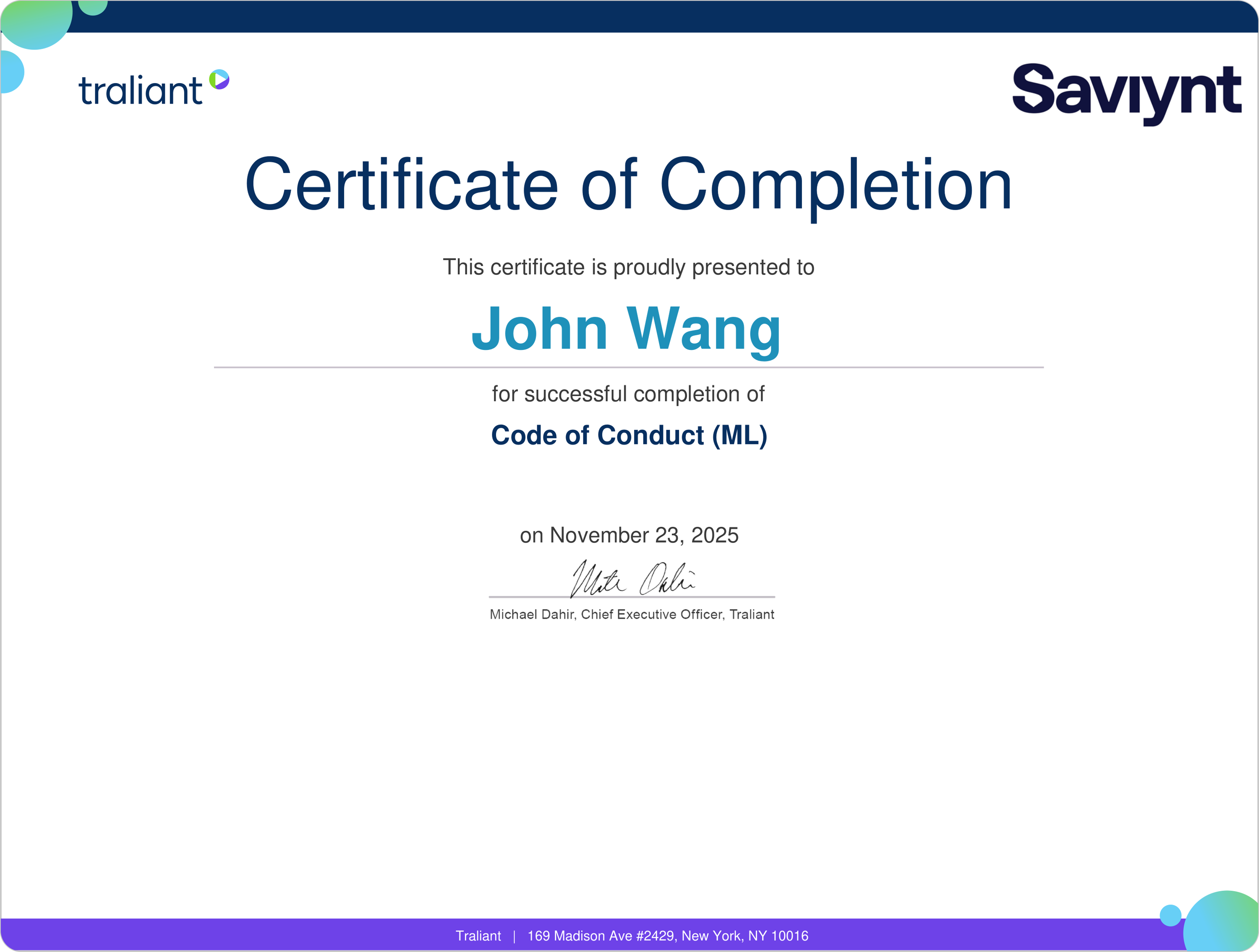 John's Code of Conduct from Traliant