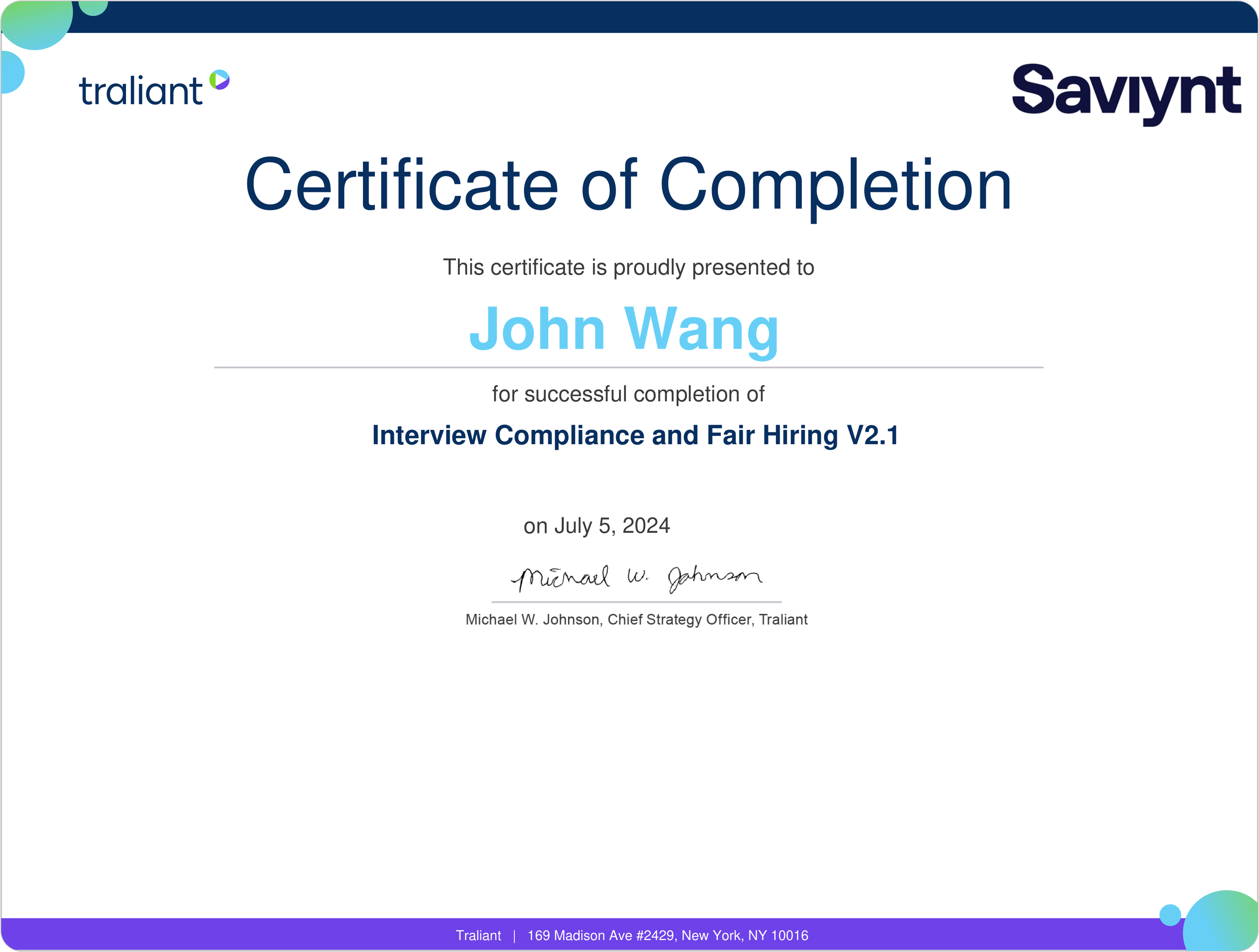 John's Interview Compliance and Fair Hiring V2.1 from Traliant