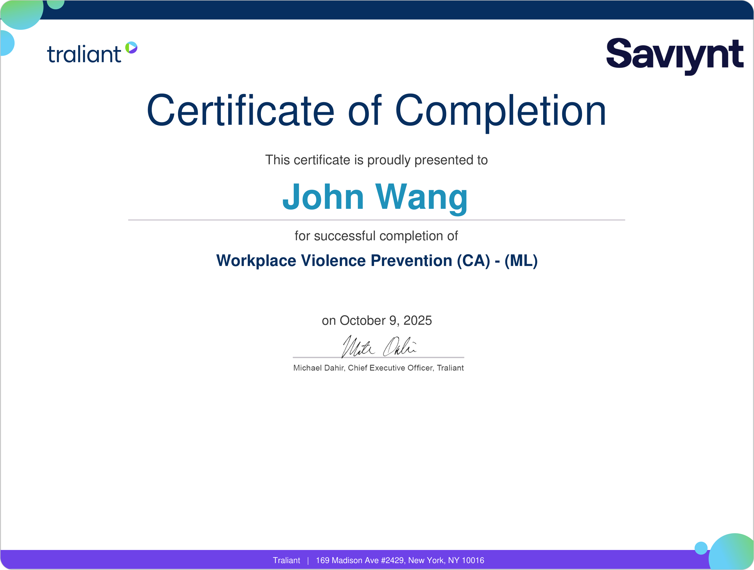 John's Workplace Violence Prevention (California) from Traliant