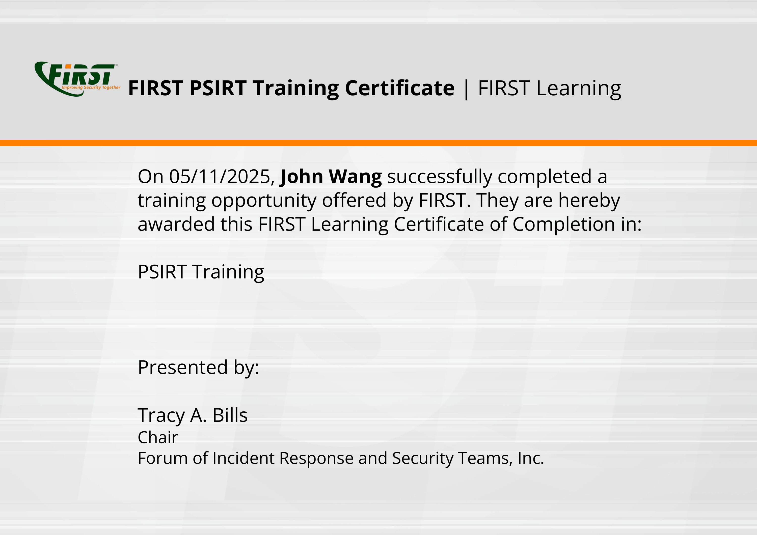 John's PSIRT Training from FIRST by Josh Dembling, Peter Allor, Christopher Robinson, Jerry Bryant, Lisa Bradley, Beverly Miller Finch, Tania Ward, Darius Wiles, Jeff Hahn