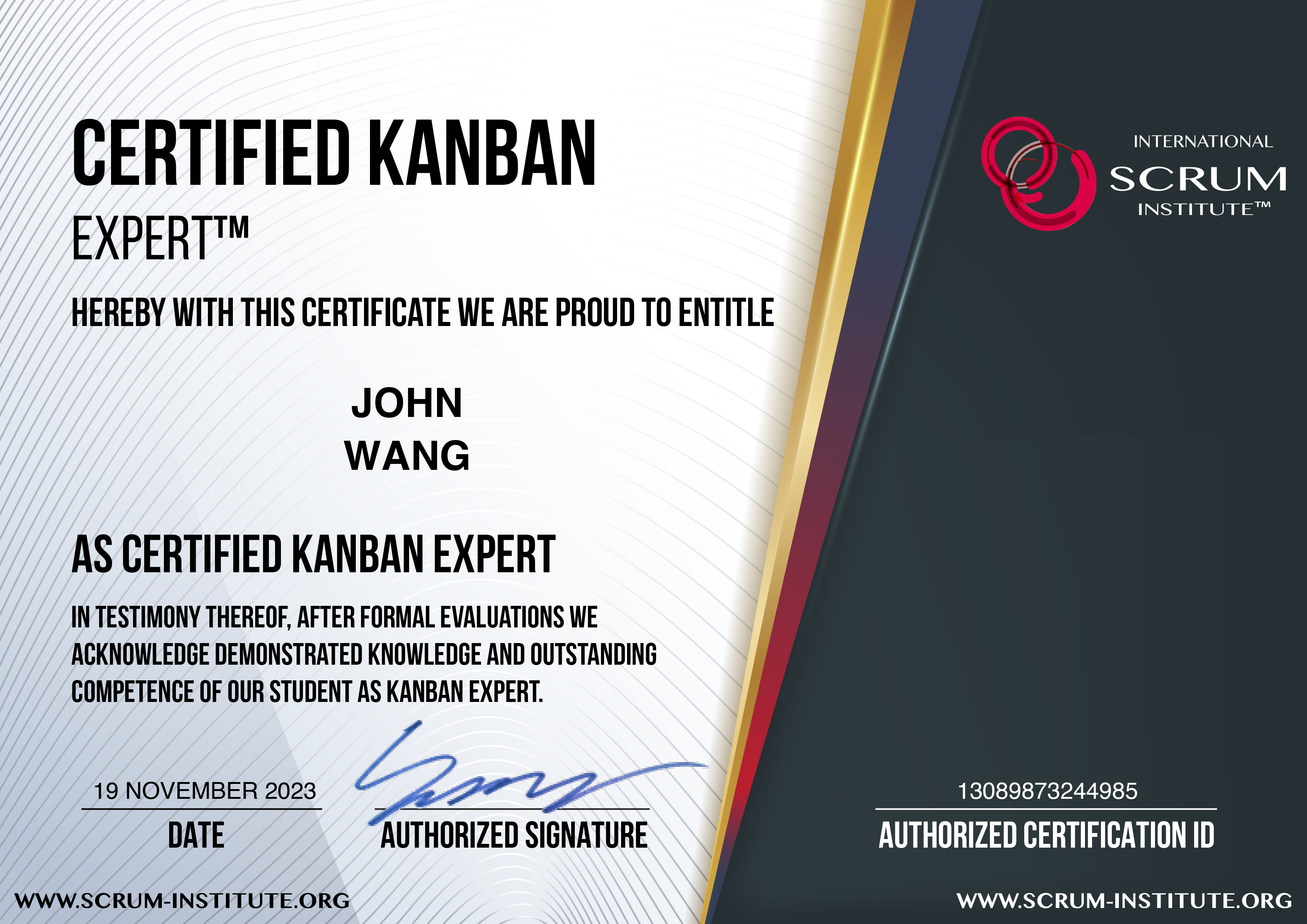 John's Certified Kanban Expert from Scrum Institute