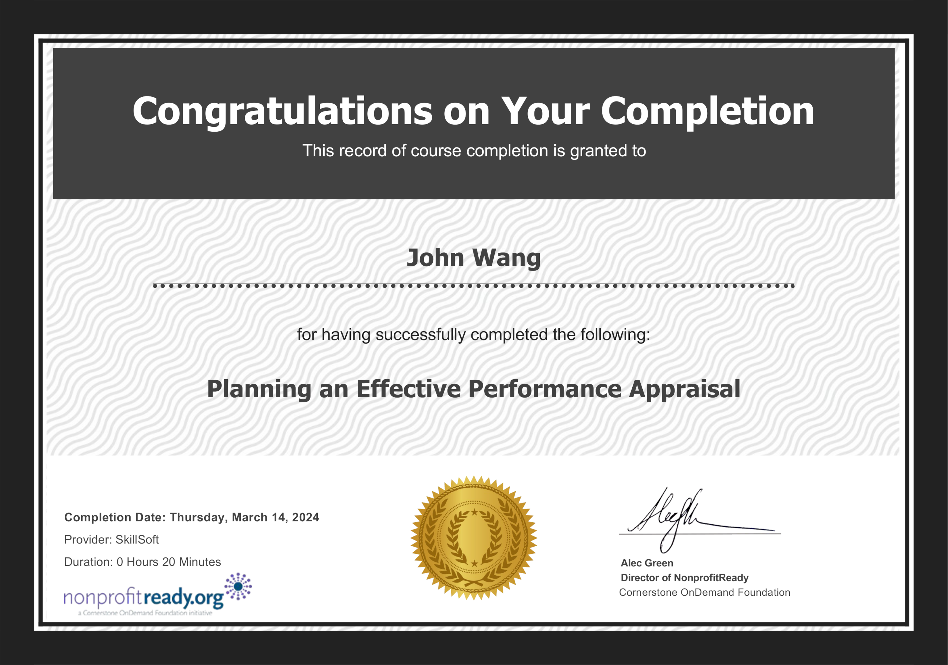John's Planning an Effective Performance Appraisal from SkillSoft