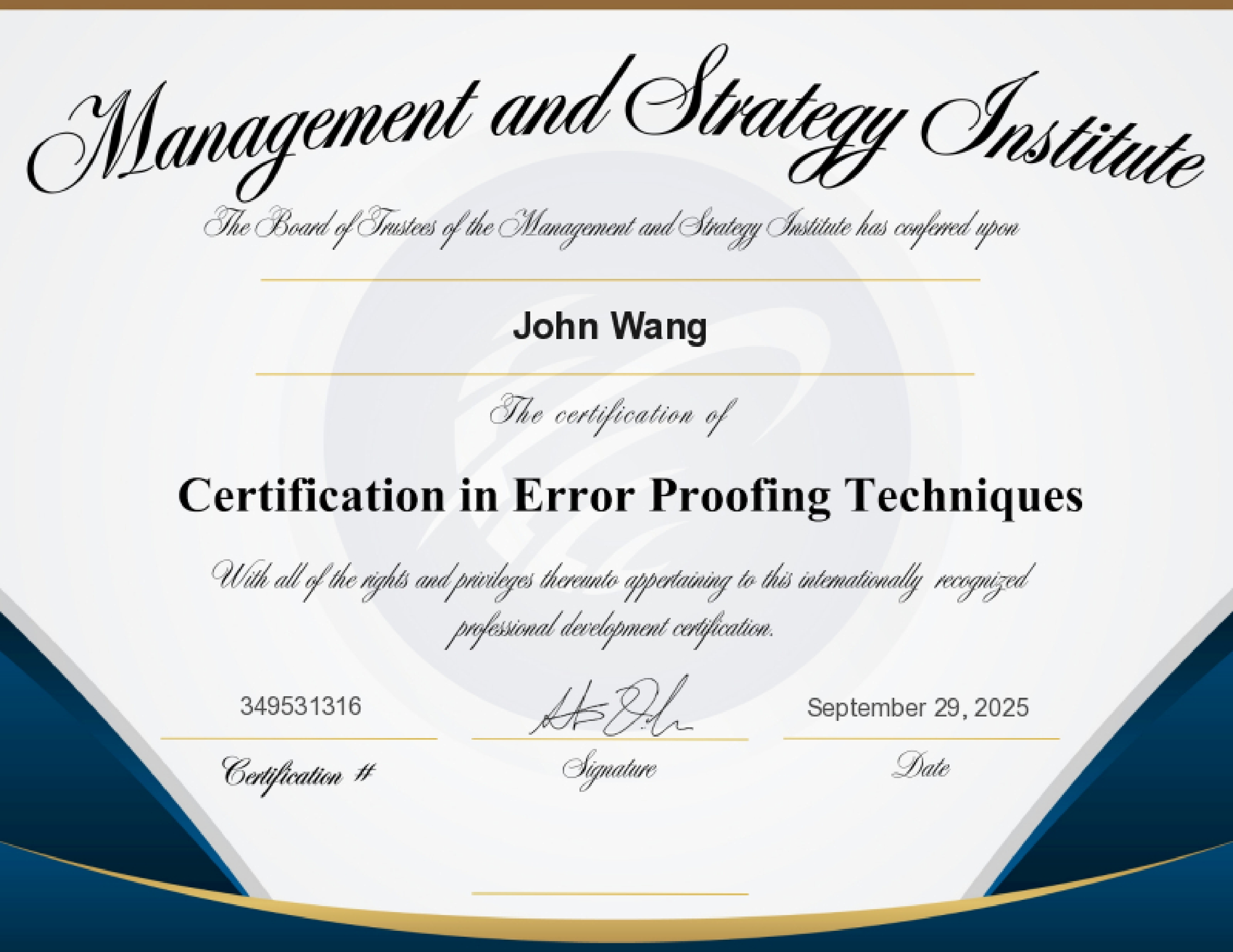 John's Error Proofing Techniques from Management and Strategy Institute