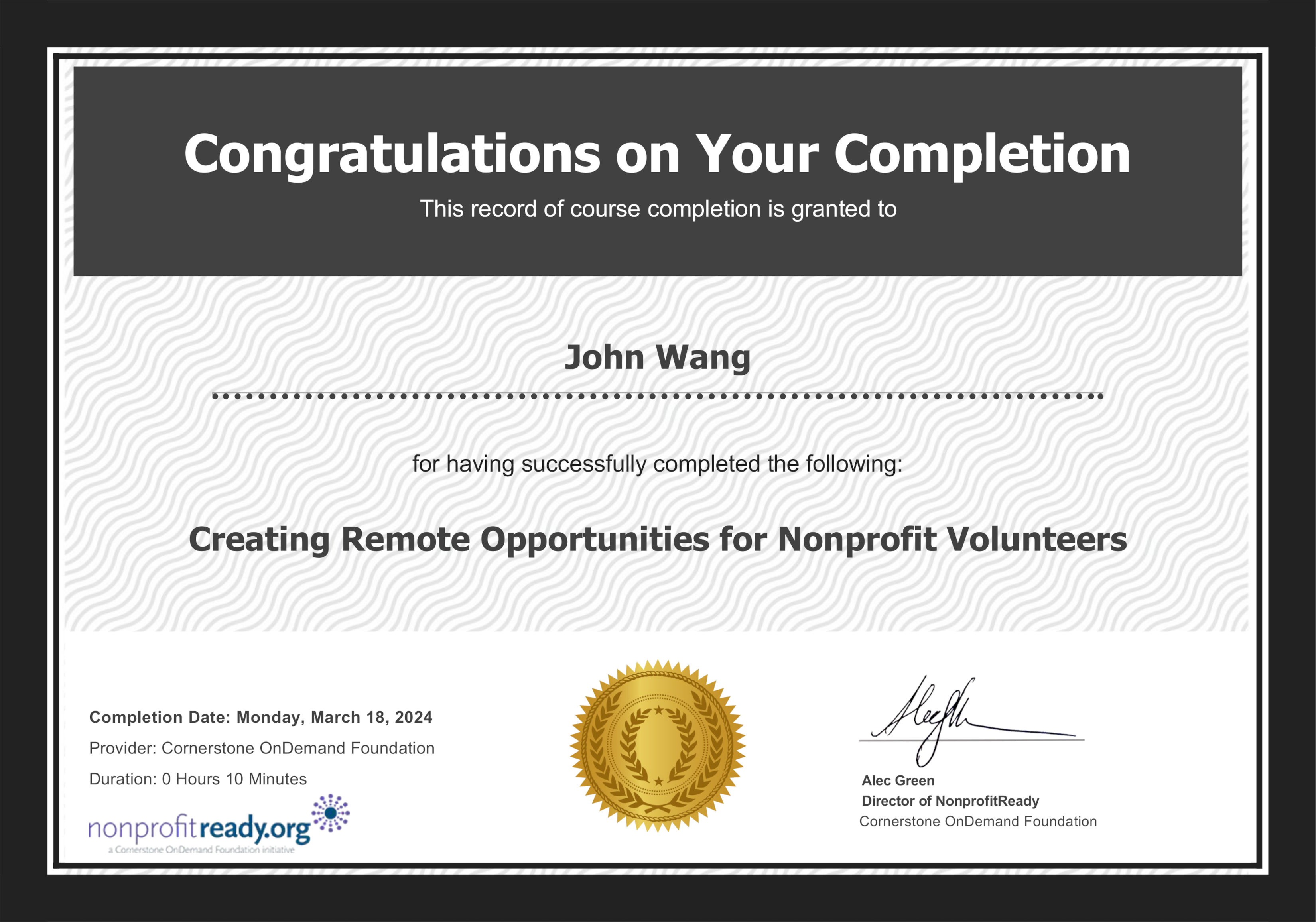 John's Creating Remote Opportunities for Nonprofit Volunteers from Cornerstone OnDemand Foundation