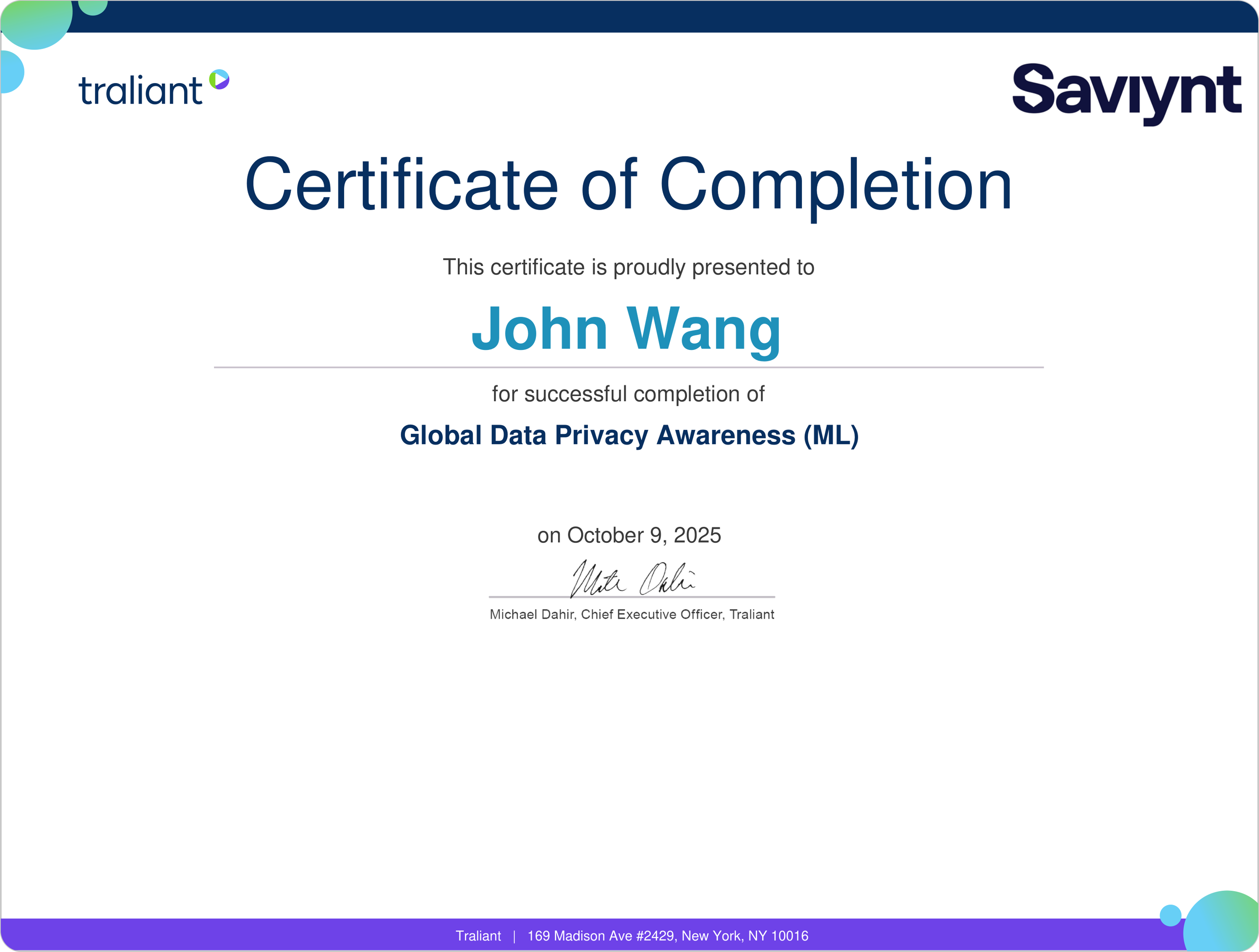 John's Global Data Privacy Awareness from Traliant
