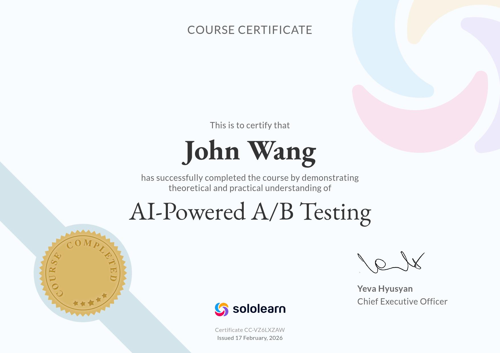 John's AI-Powered A/B testing from Sololearn